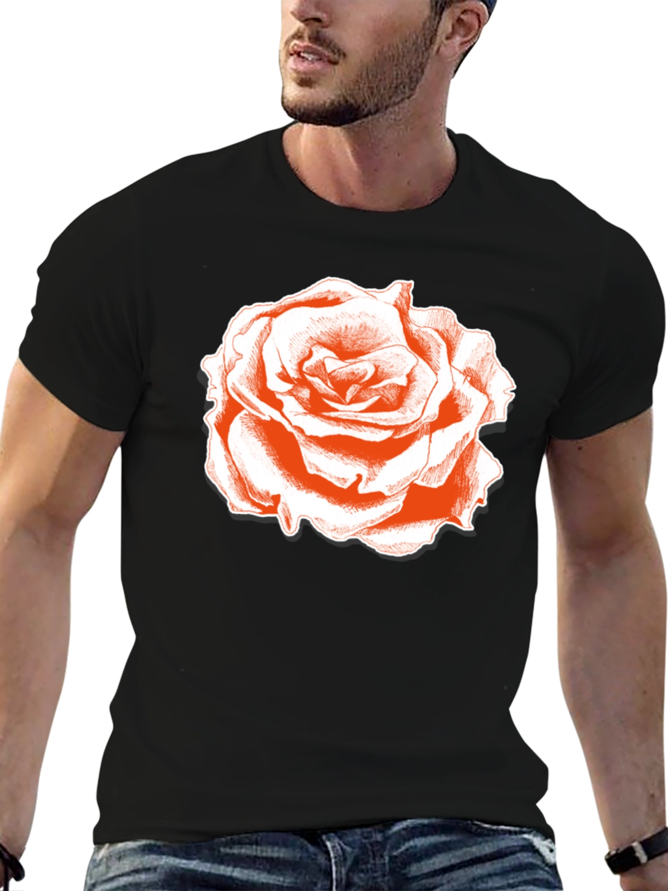 Rose Graphic Tee - Classic Black Cotton T-Shirt