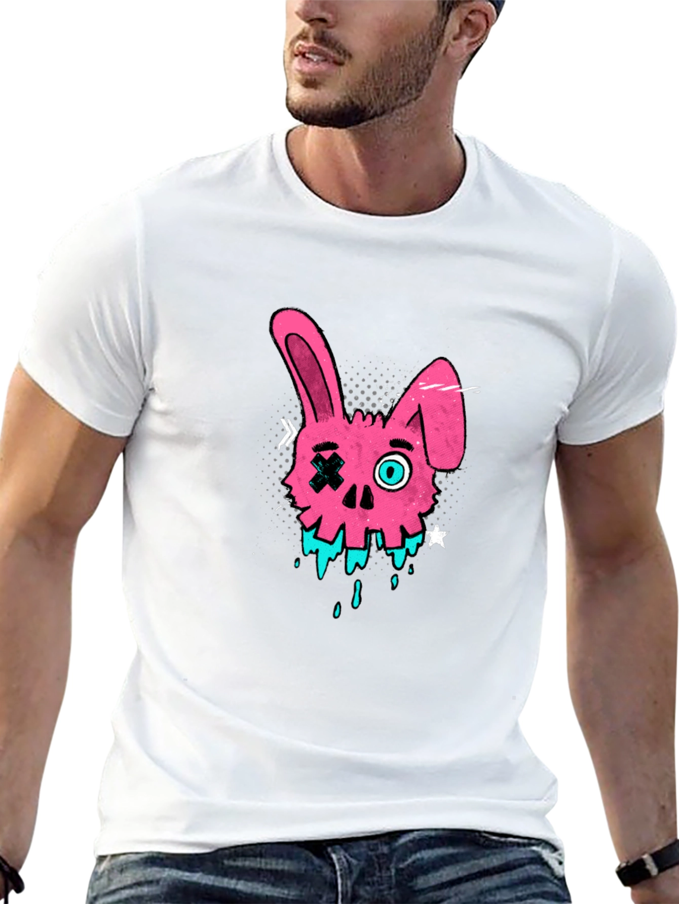 Edgy Pink Bunny Skull Graphic T-Shirt