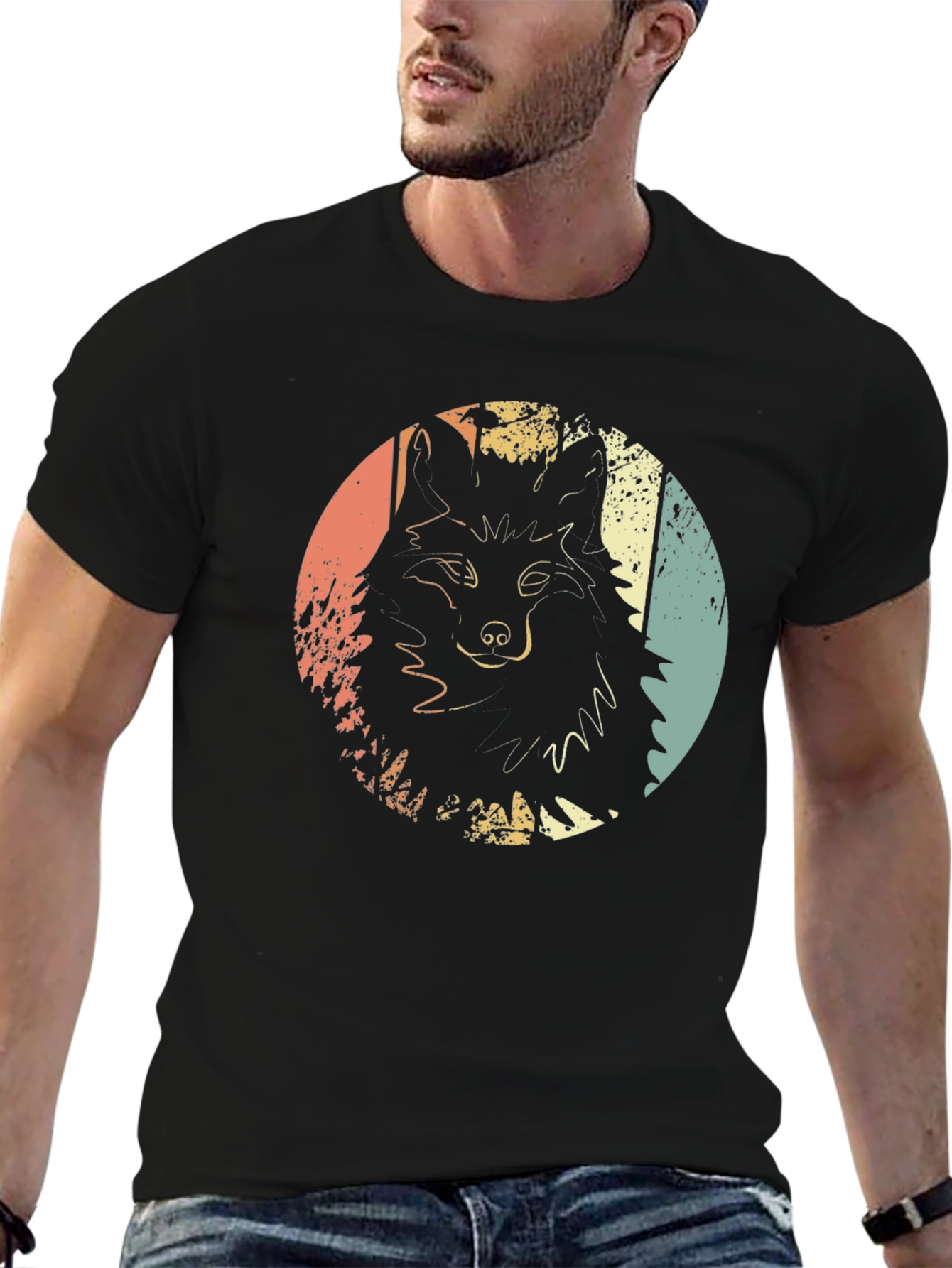 Retro Wolf Graphic Print Tee