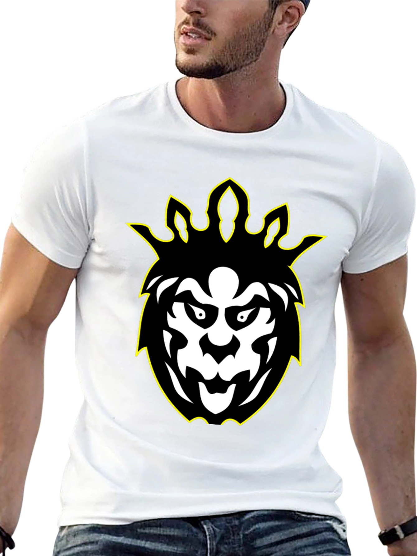 Graphic Tee - Black Lion Design with Yellow Outline