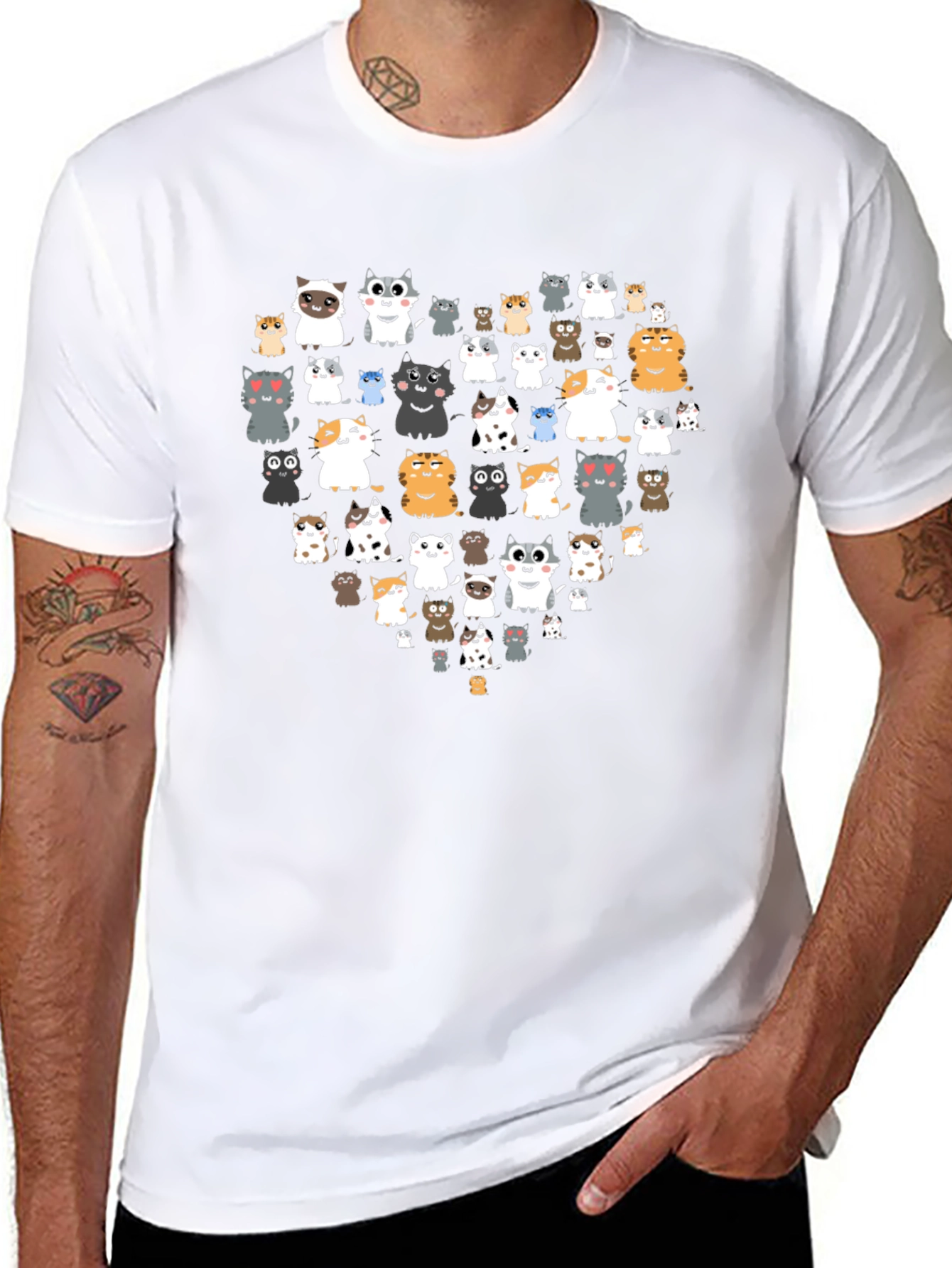 Cat Heart Graphic Black T-Shirt