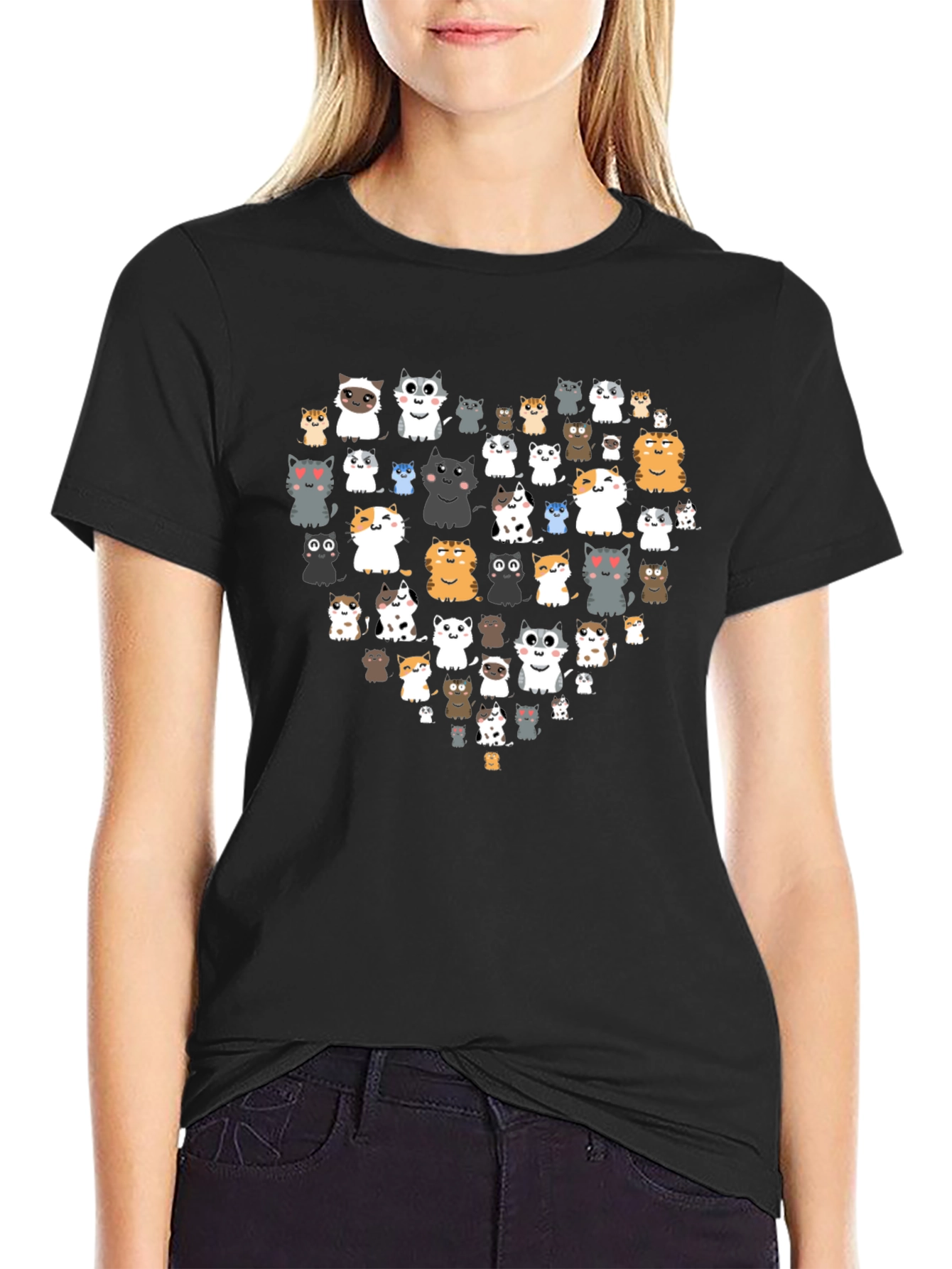 Cat Heart Graphic Black T-Shirt
