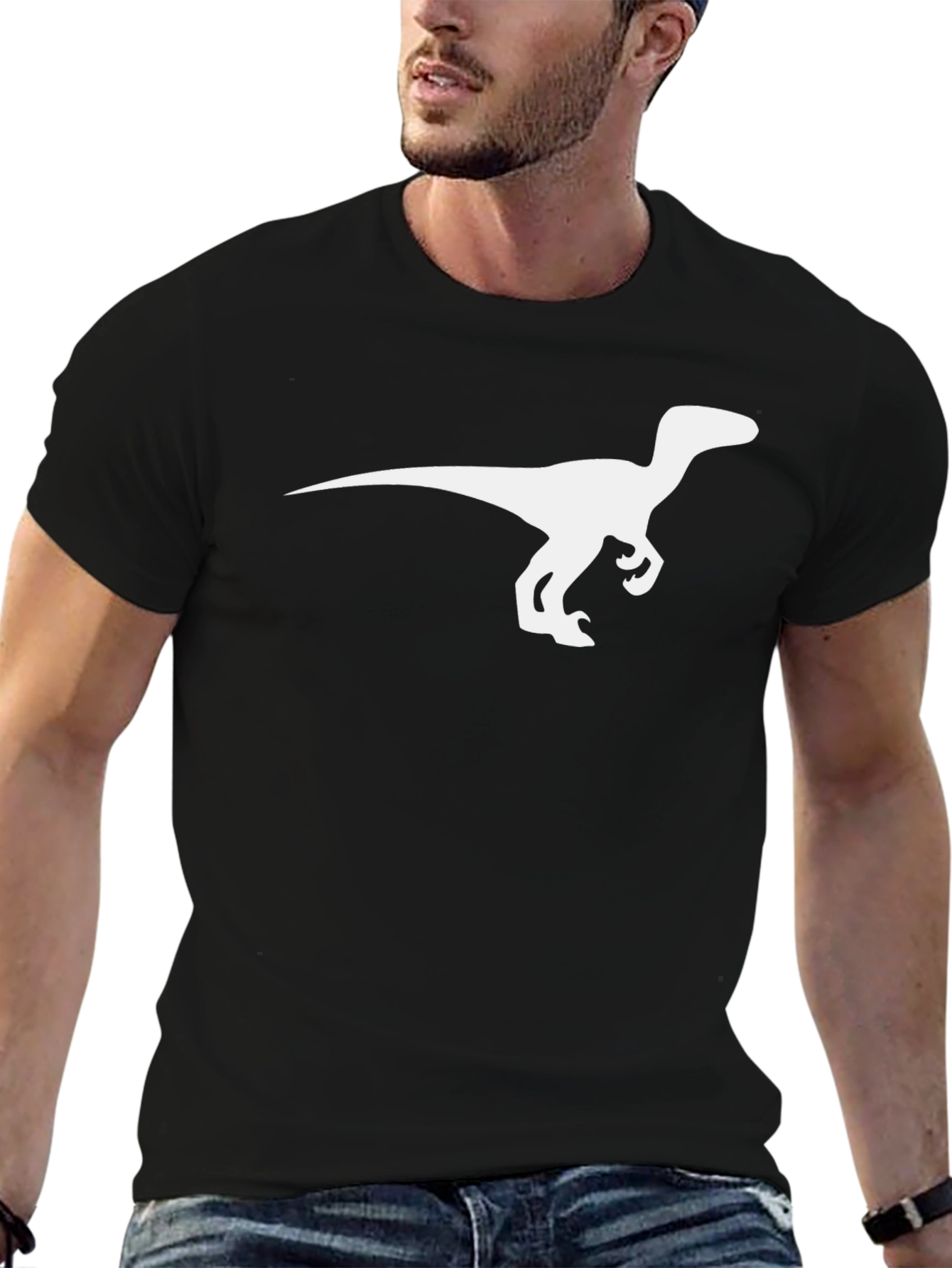 Dinosaur Raptor Graphic Tee - Cool Black T-Shirt