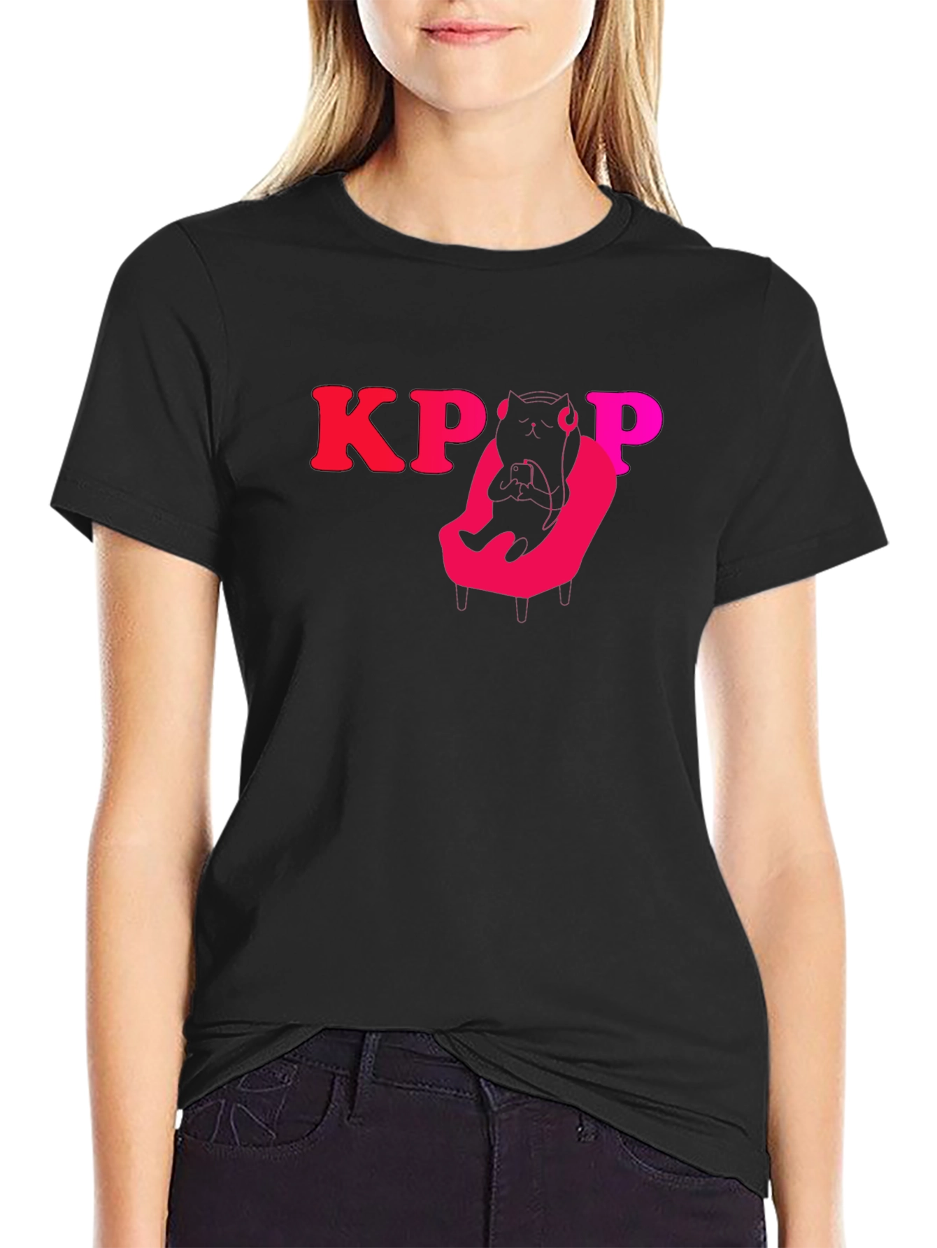 KPOP Cat Gamer Black T-Shirt