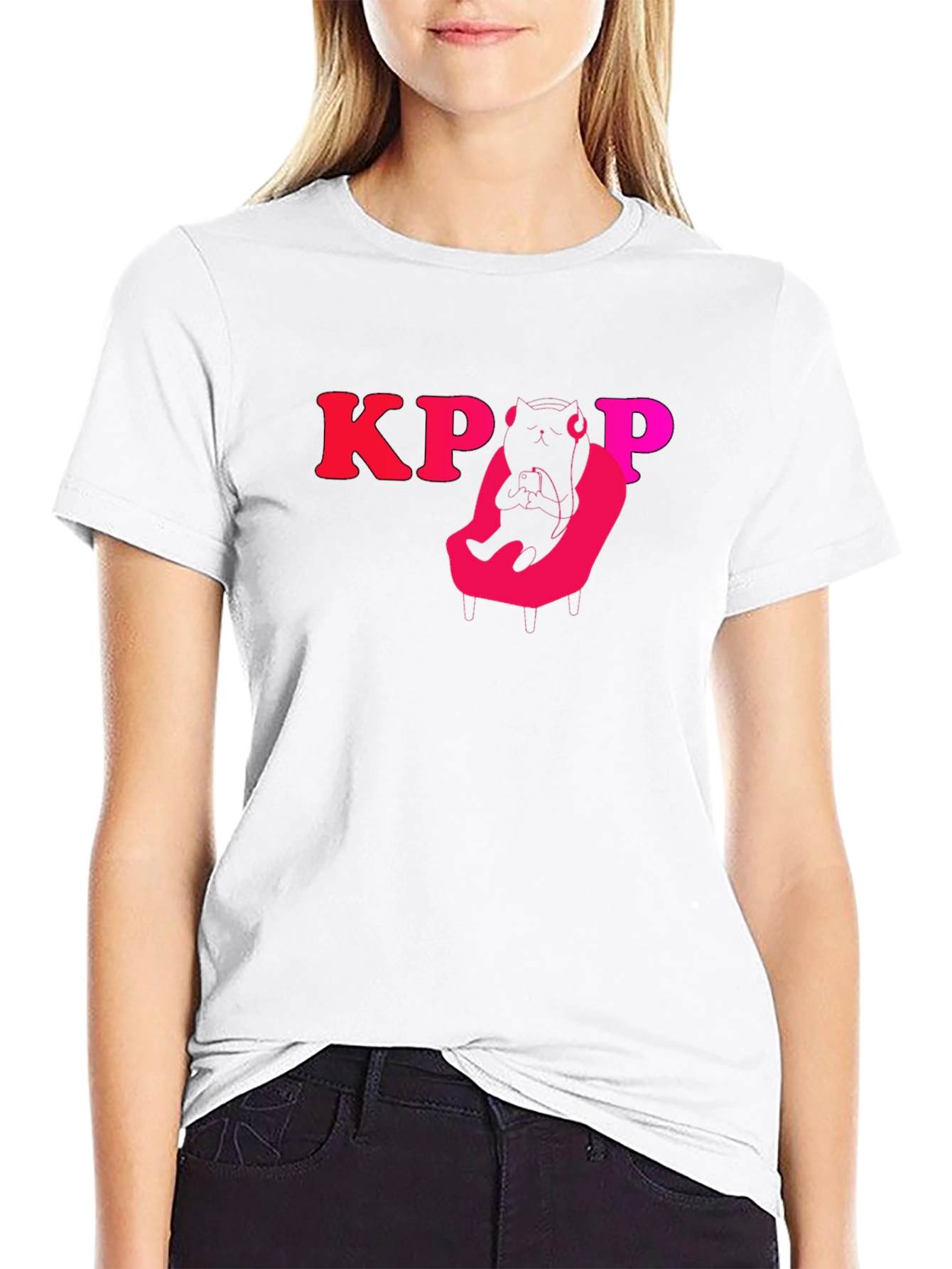 KPOP Cat Gamer Black T-Shirt