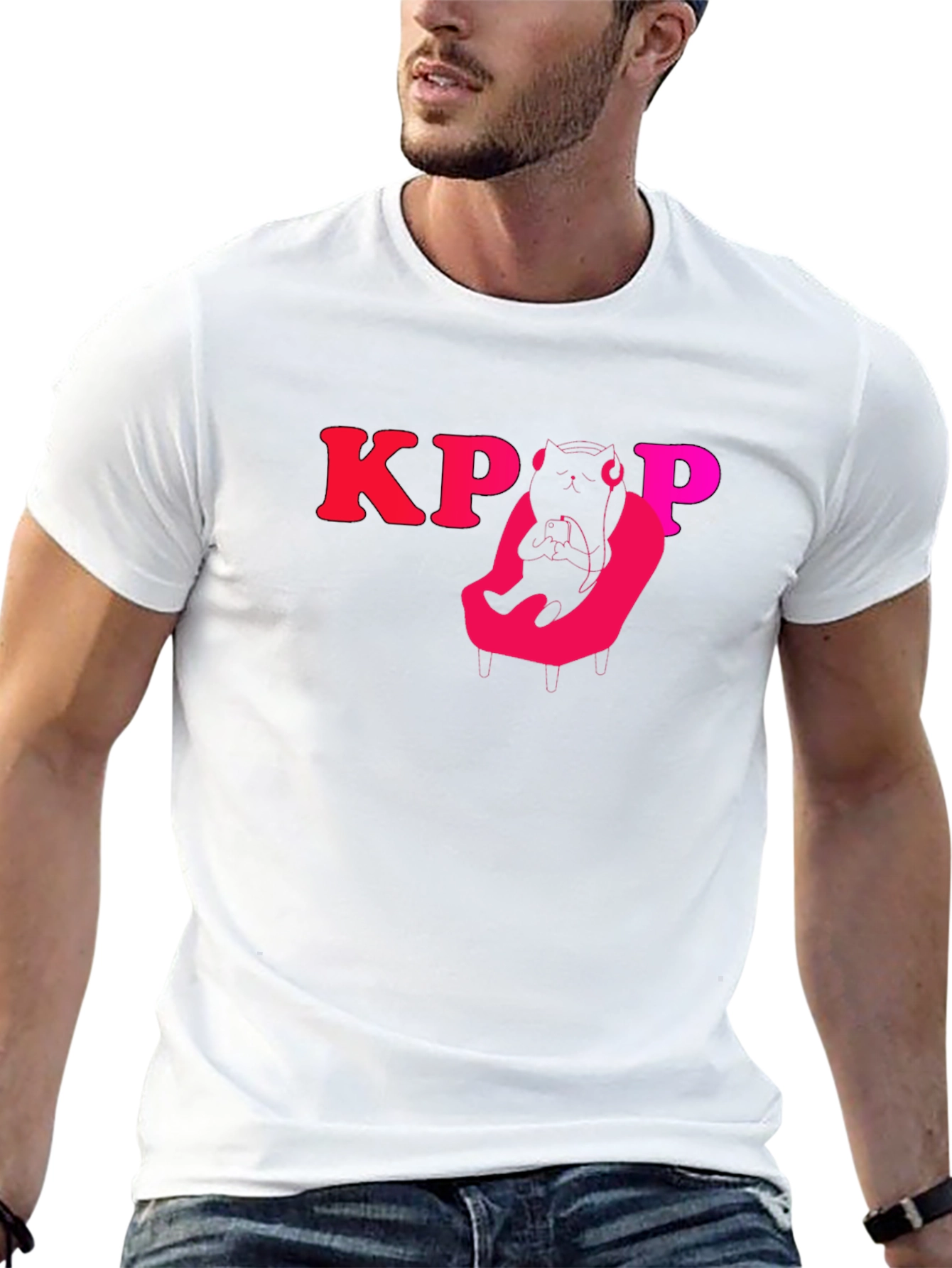 KPOP Cat Gamer Black T-Shirt