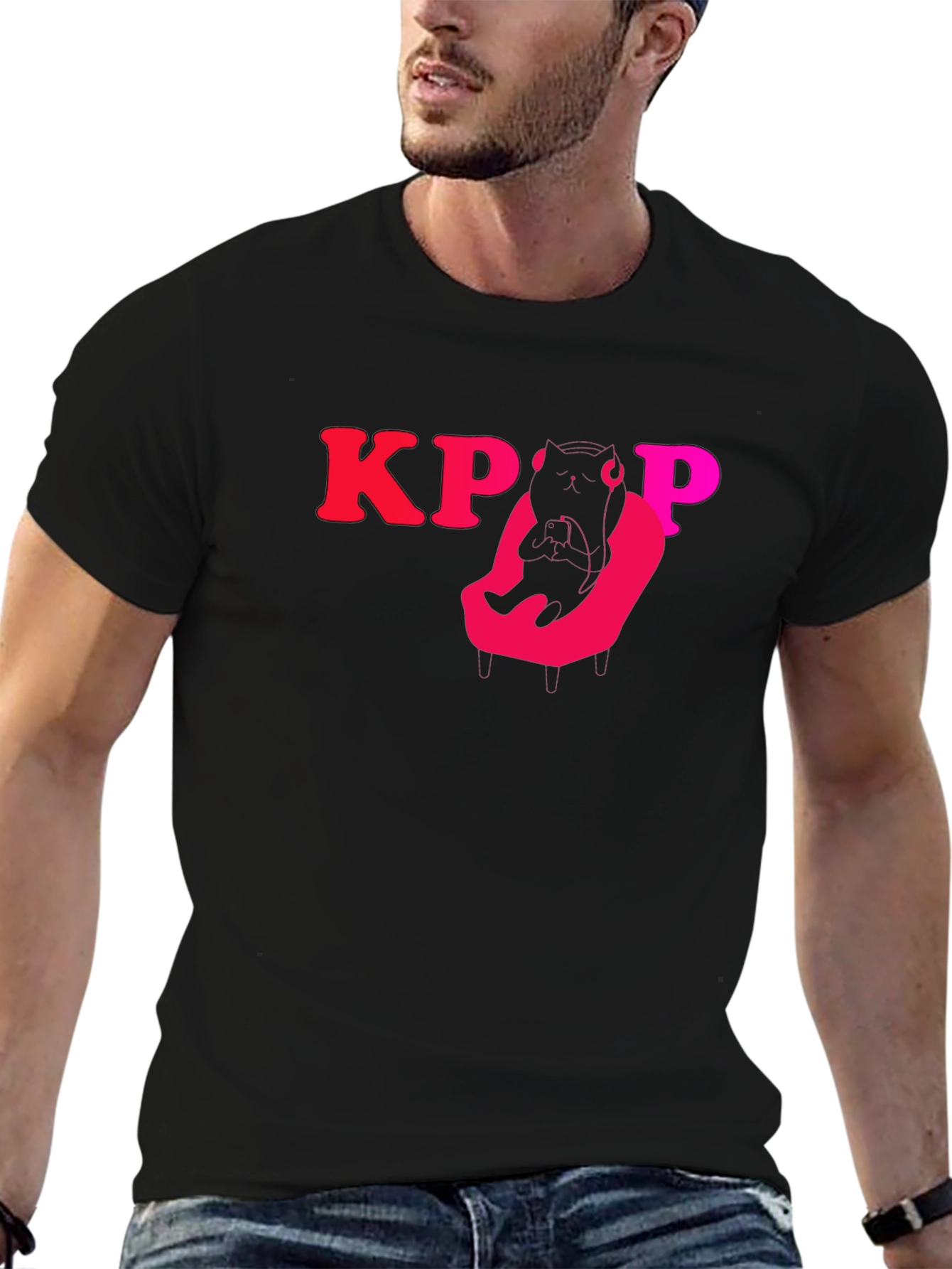 KPOP Cat Gamer Black T-Shirt