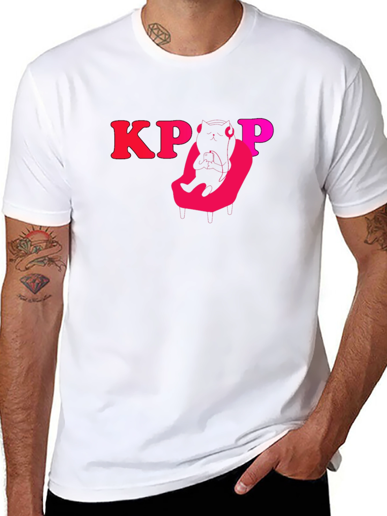 KPOP Cat Gamer Black T-Shirt