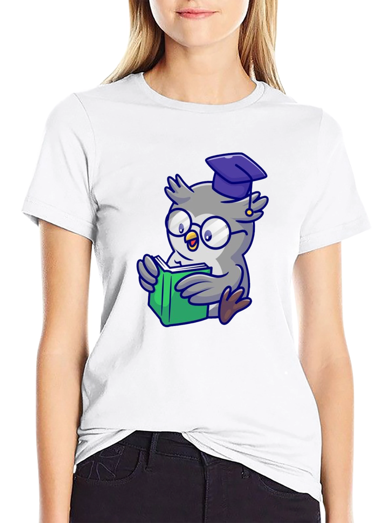 Owl Graduate Reading T-Shirt - Black