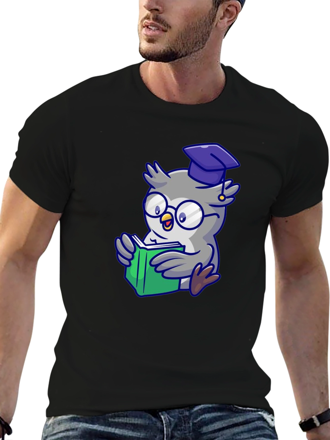 Owl Graduate Reading T-Shirt - Black
