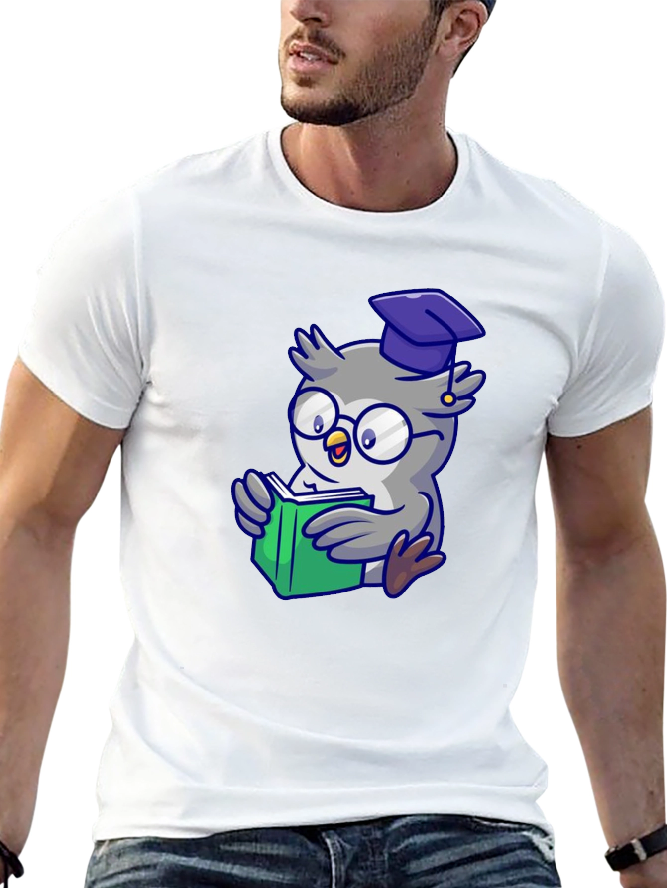 Owl Graduate Reading T-Shirt - Black