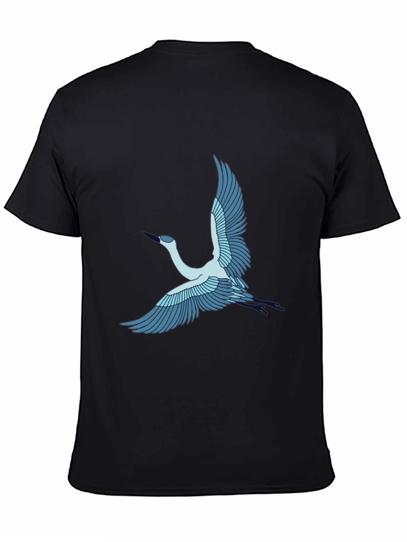 Crane Bird Graphic Tee - Black Cotton T-Shirt