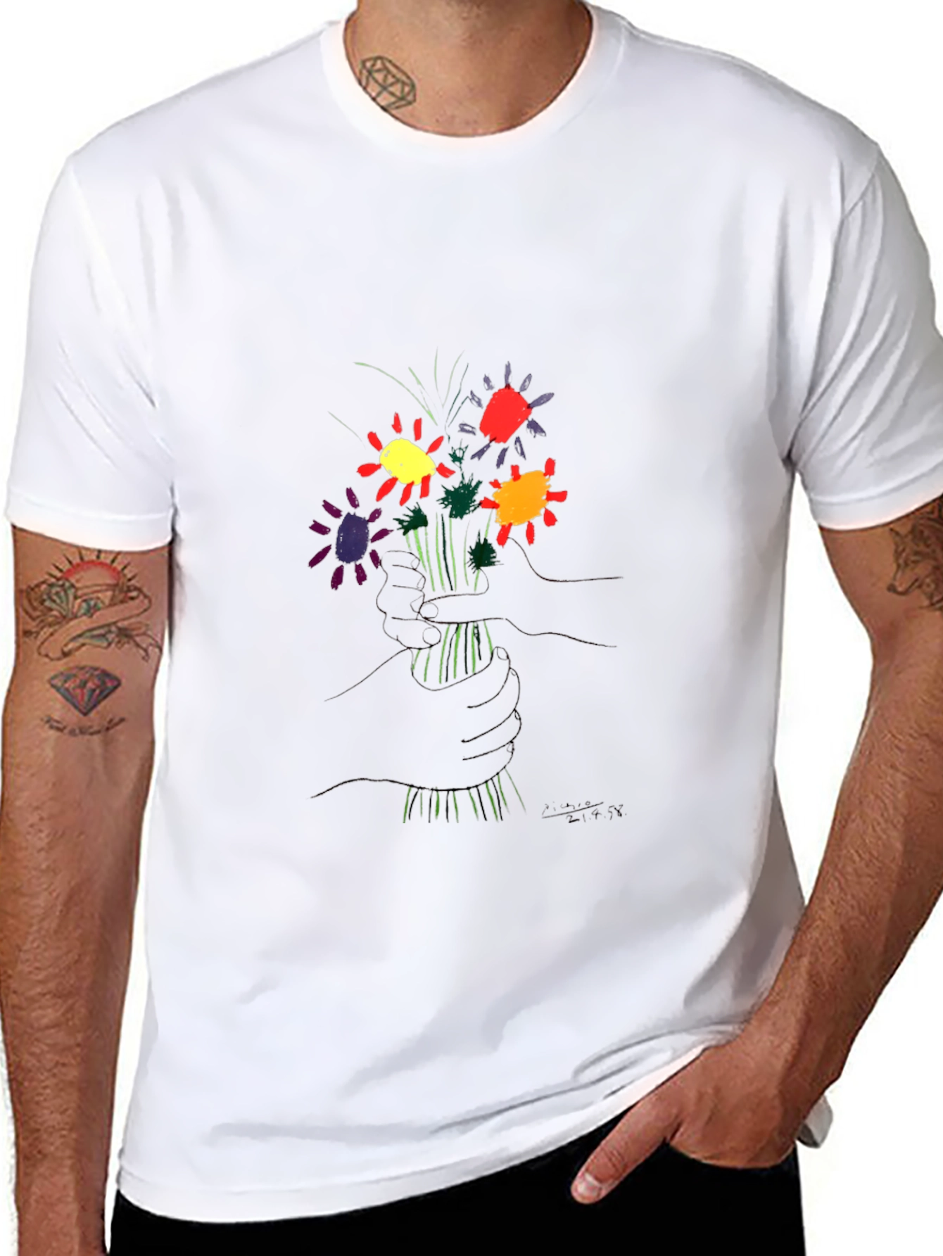Floral Graphic Tee - Black Cotton Casual Wear