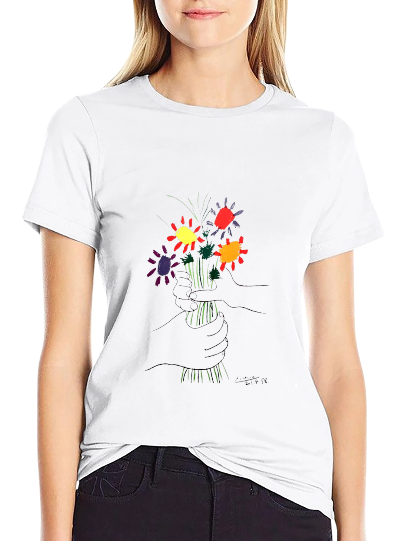 Floral Graphic Tee - Black Cotton Casual Wear