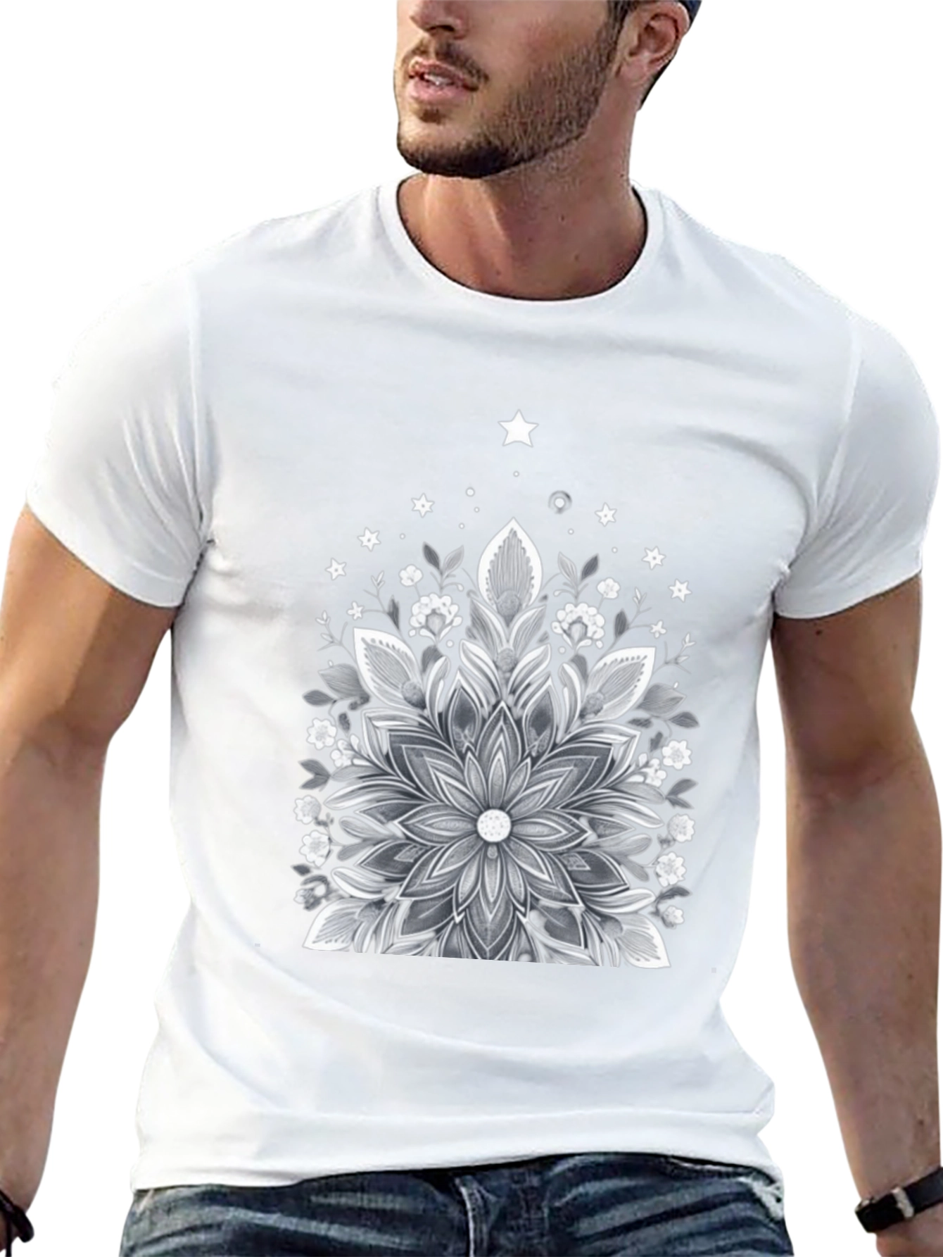 Floral Mandala Graphic Tee - Black Cotton Blend