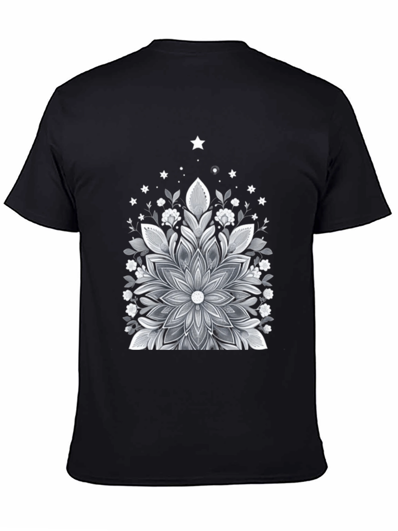 Floral Mandala Graphic Tee - Black Cotton Blend