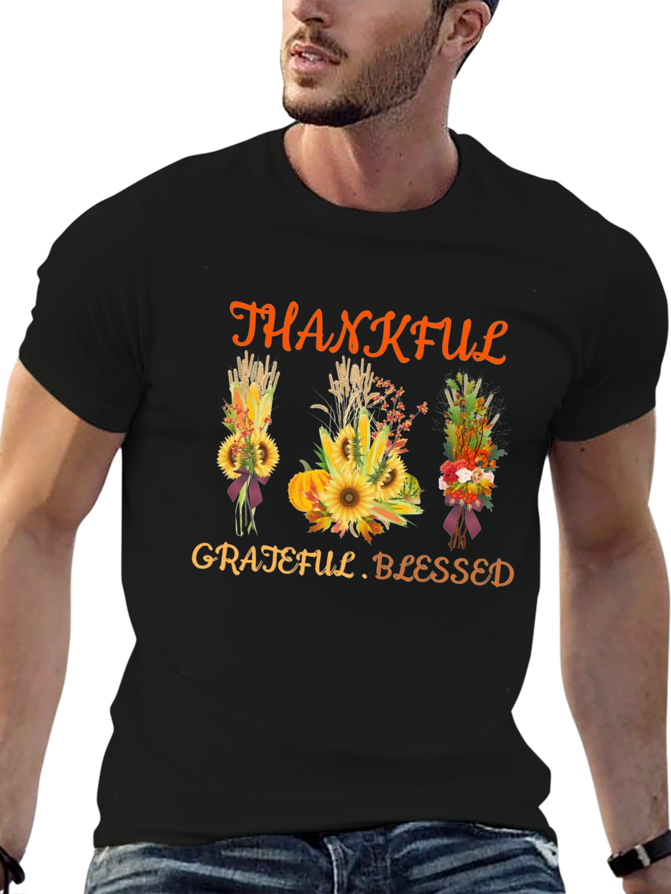 Thankful Grateful Blessed Thanksgiving Graphic Tee
