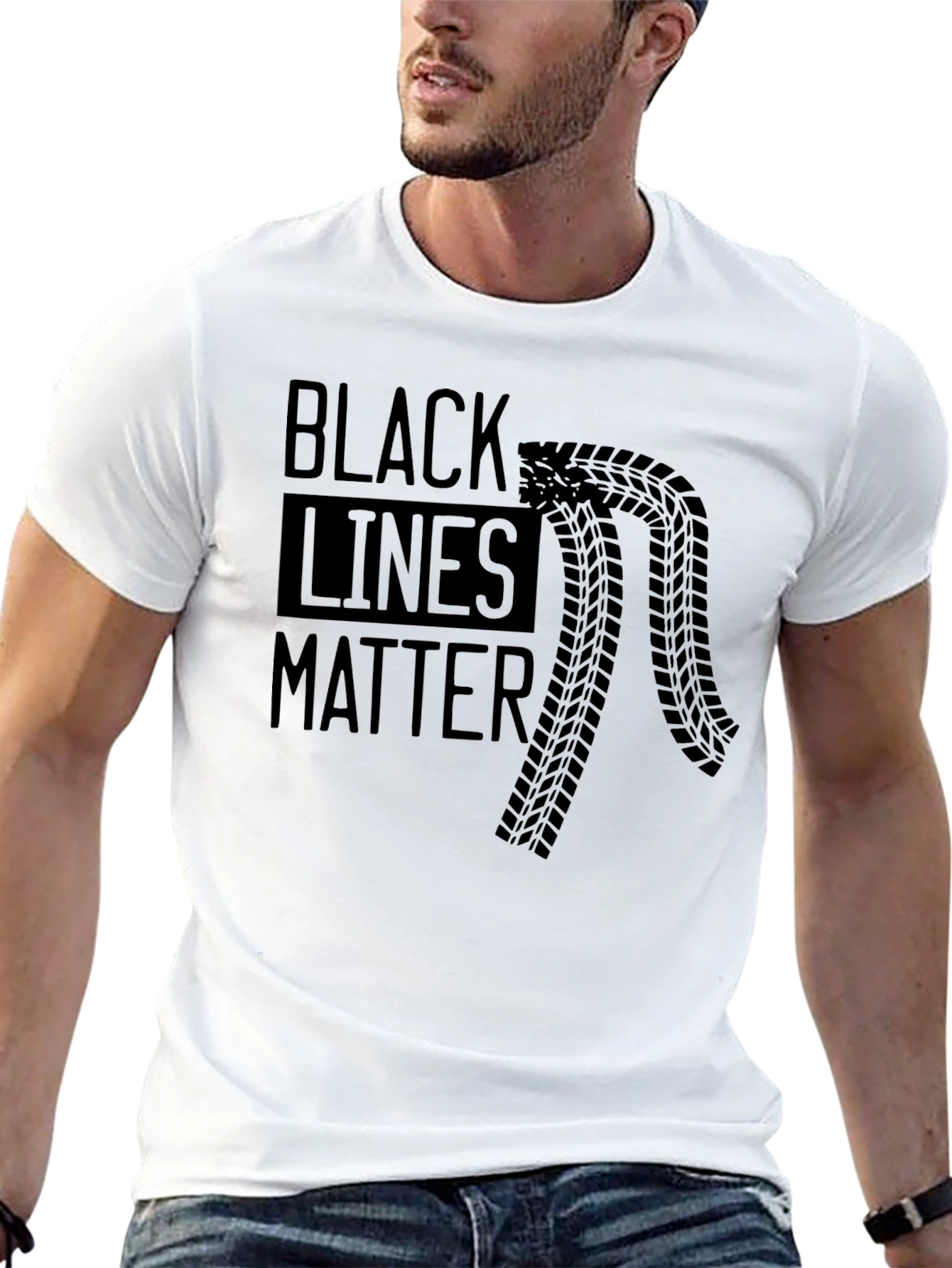 Black Lines Matter Graphic Tee - Racing Enthusiast T-Shirt