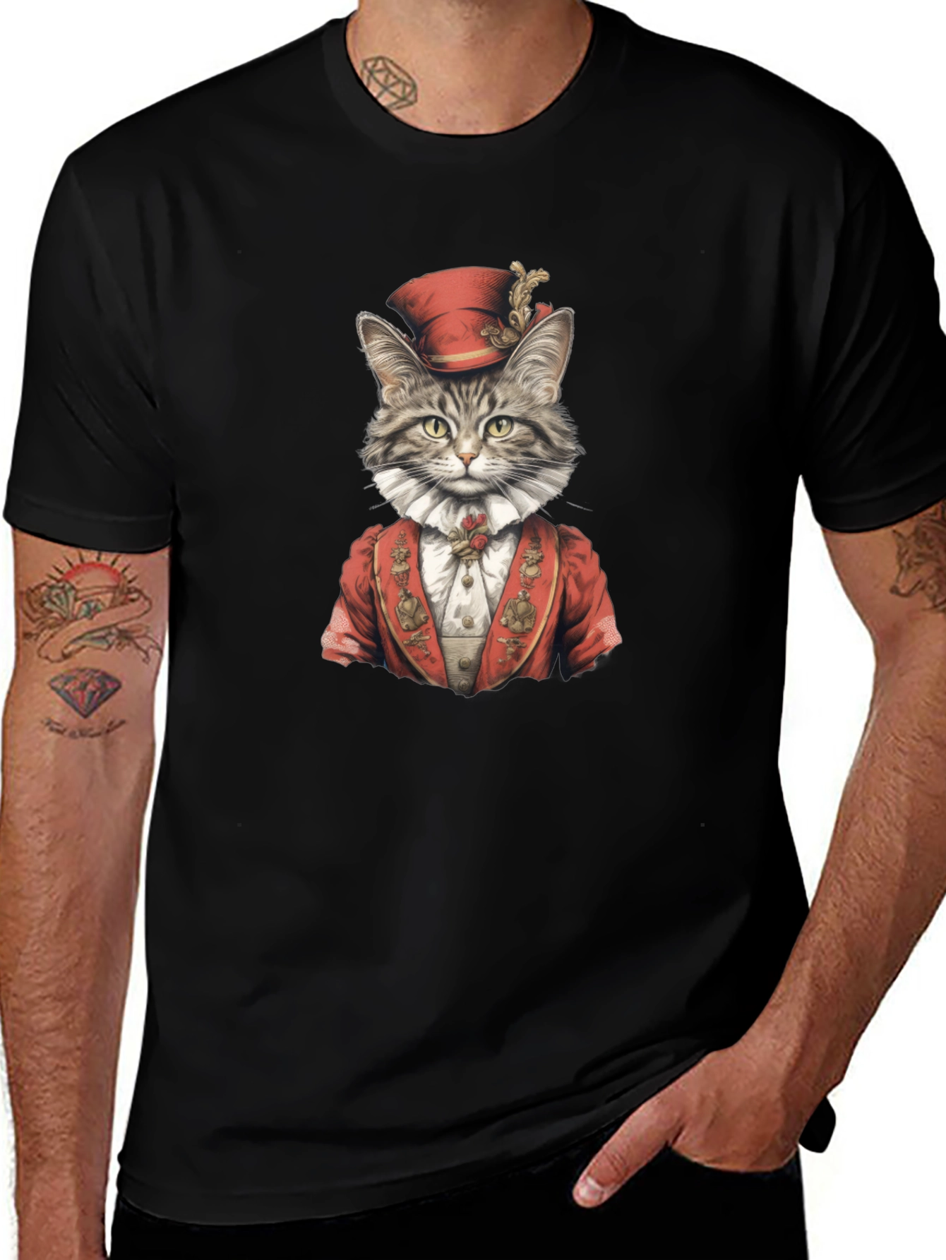 Regal Cat Portrait T-Shirt - Black
