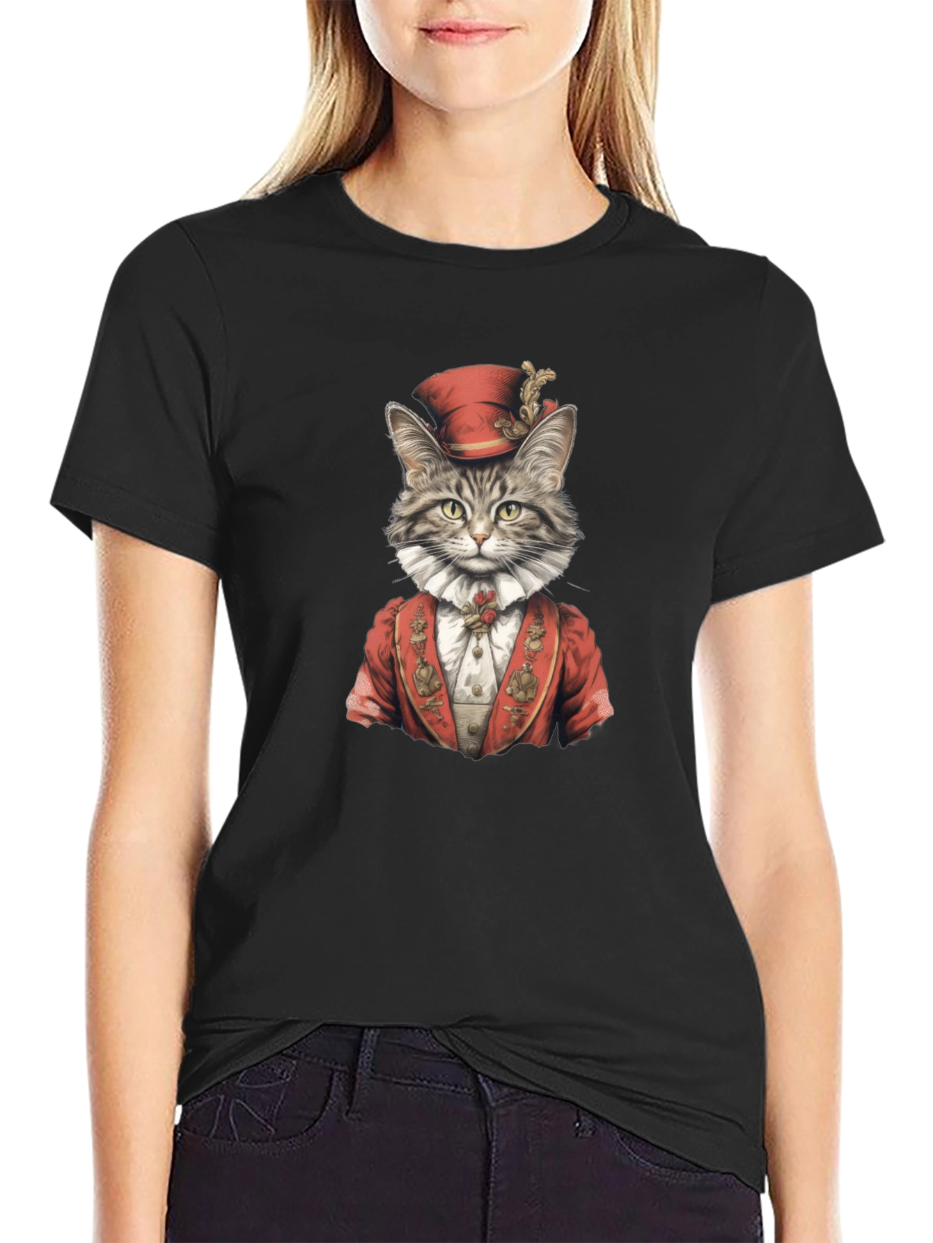 Regal Cat Portrait T-Shirt - Black