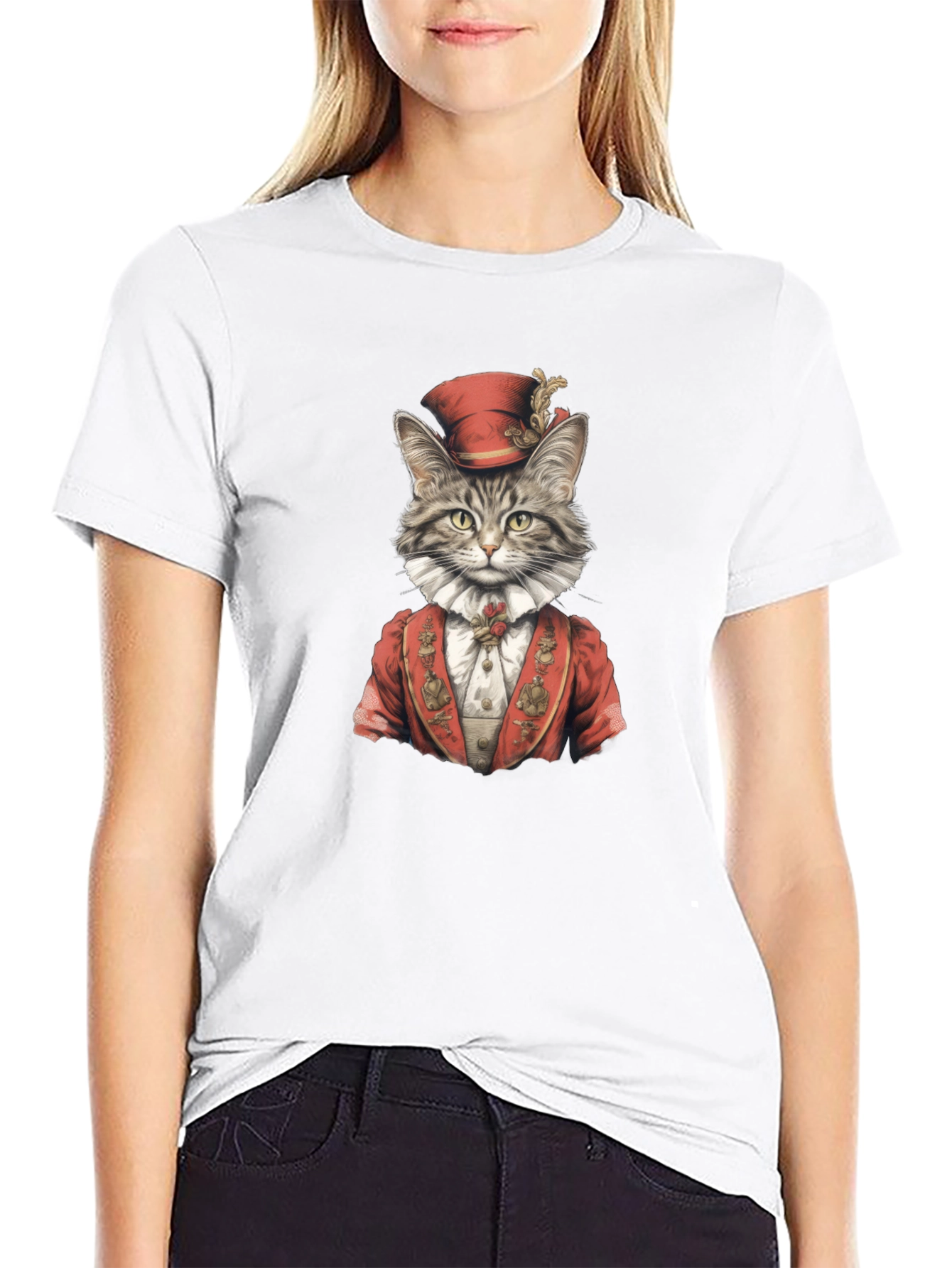 Regal Cat Portrait T-Shirt - Black
