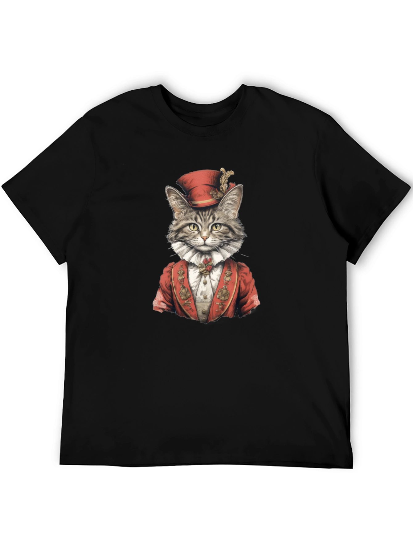 Regal Cat Portrait T-Shirt - Black