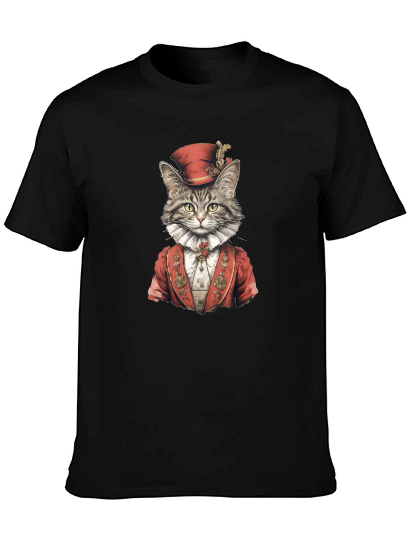 Regal Cat Portrait T-Shirt - Black