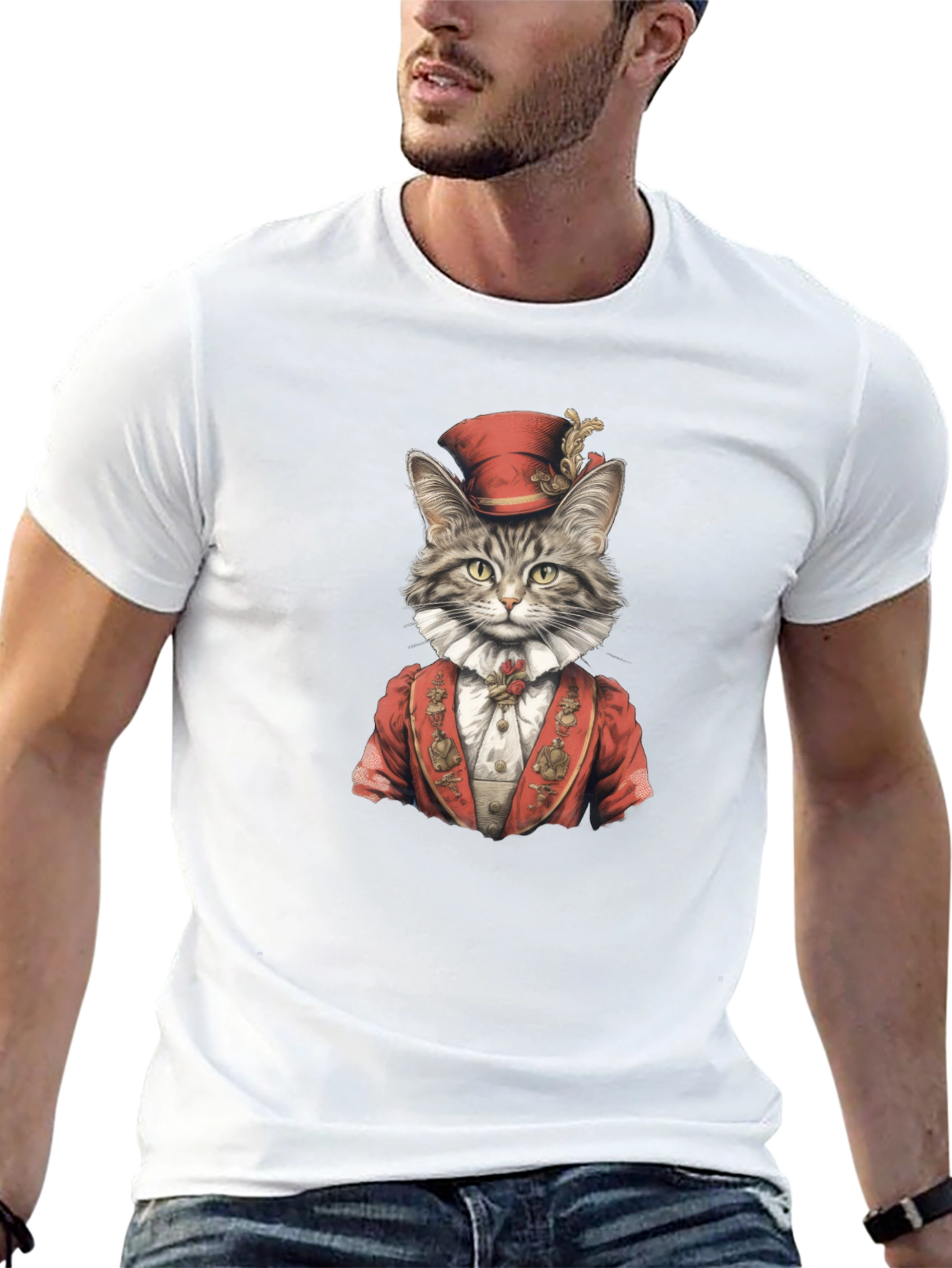 Regal Cat Portrait T-Shirt - Black