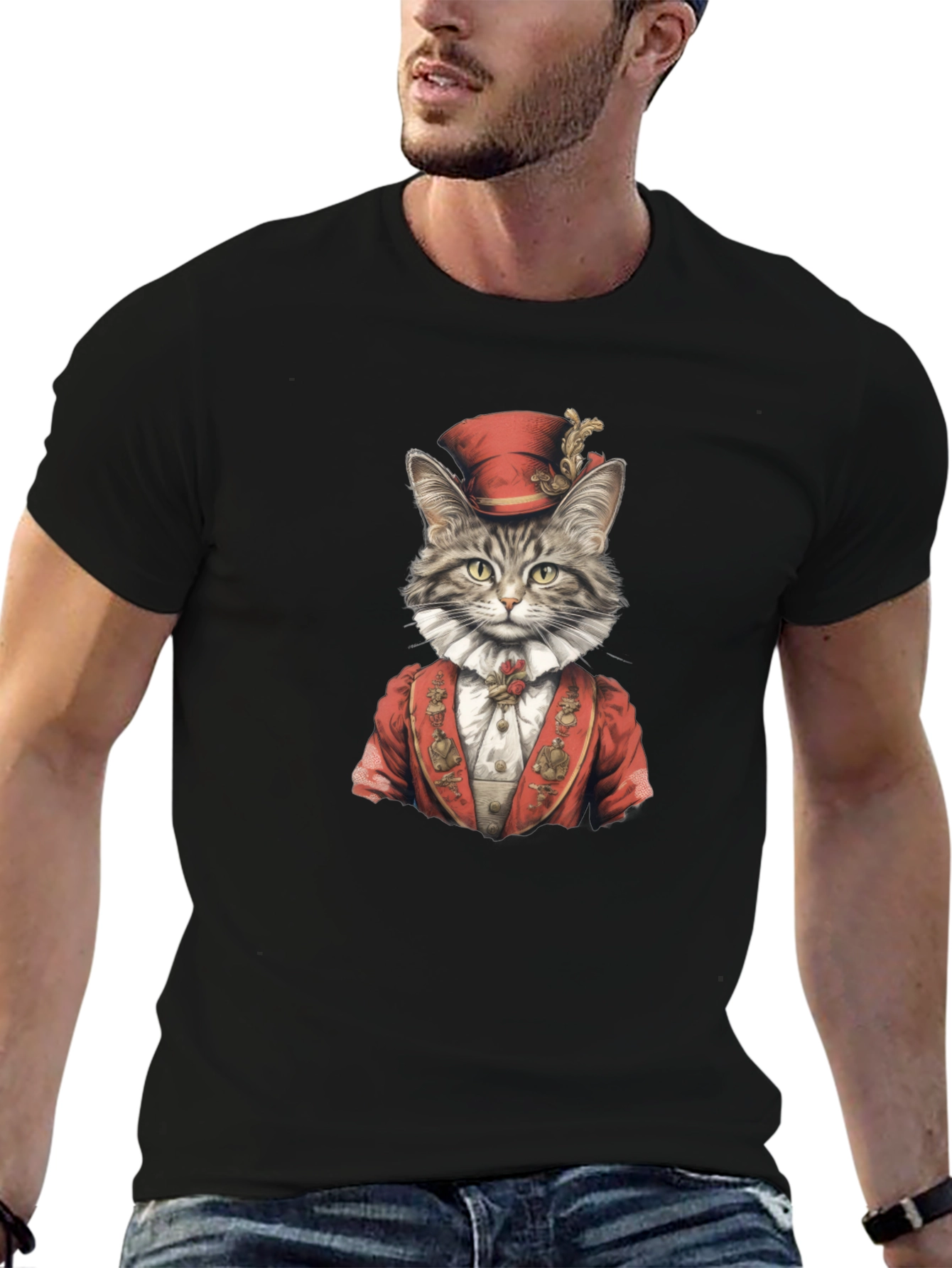 Regal Cat Portrait T-Shirt - Black