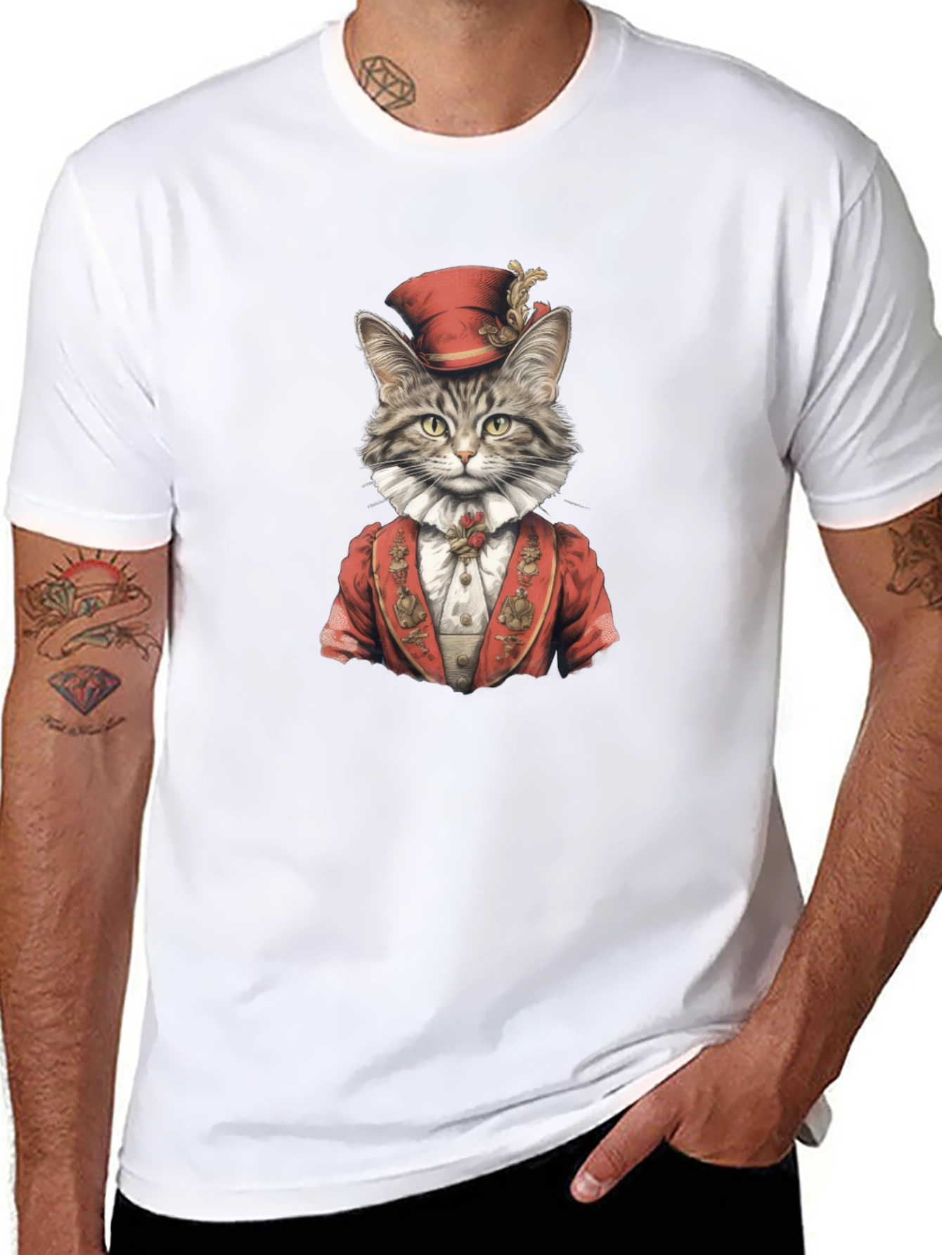 Regal Cat Portrait T-Shirt - Black