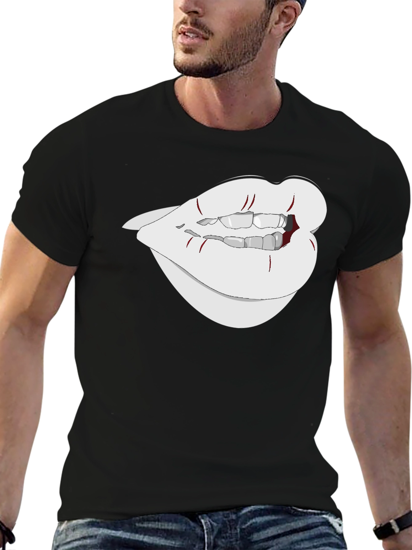 Graphic Lips Tee - Black Cotton Blend