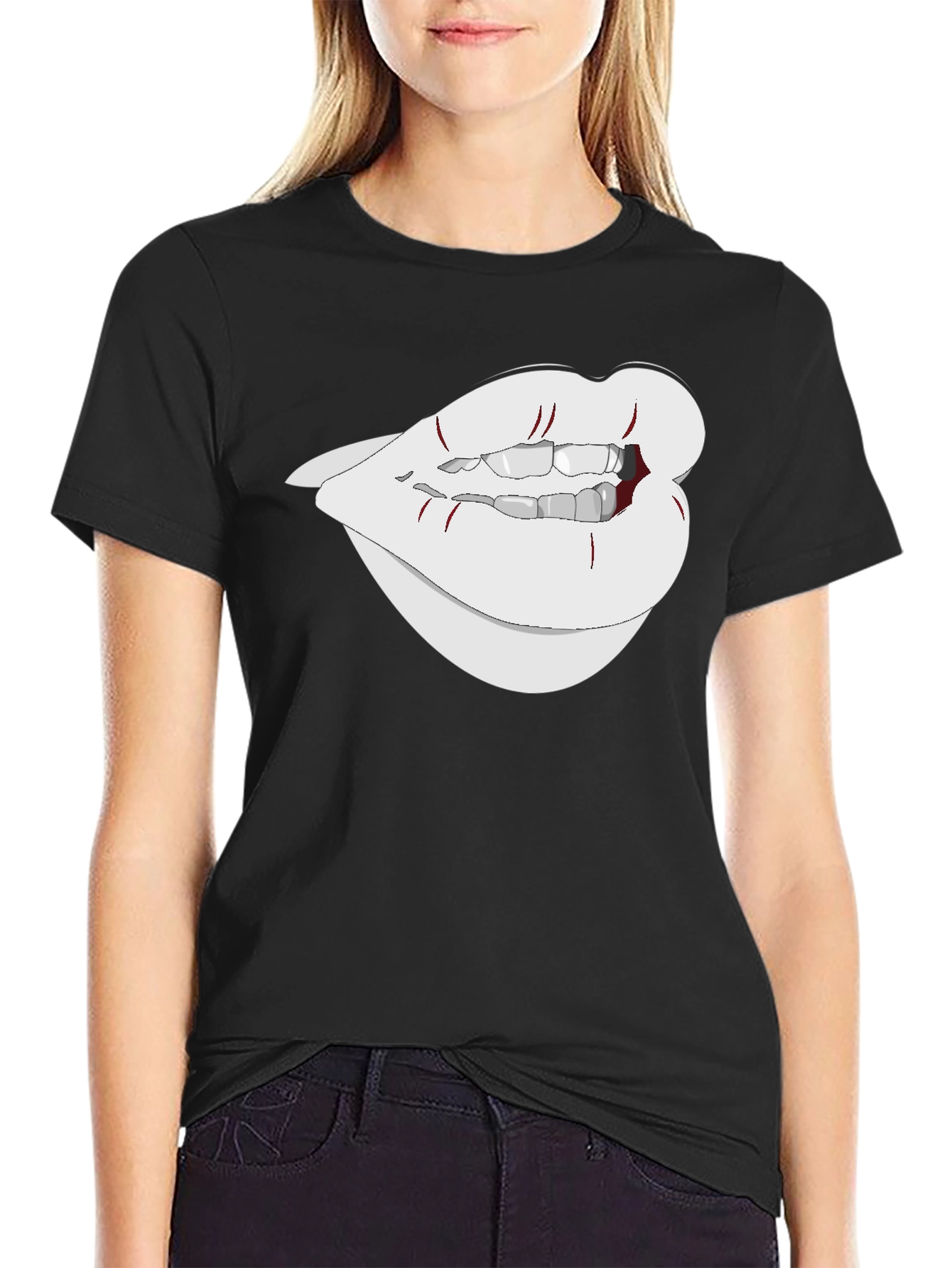 Graphic Lips Tee - Black Cotton Blend