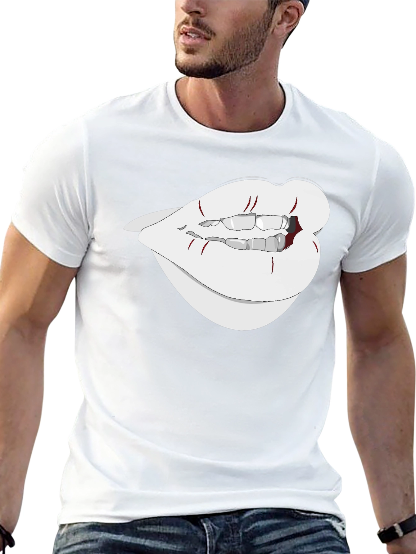 Graphic Lips Tee - Black Cotton Blend