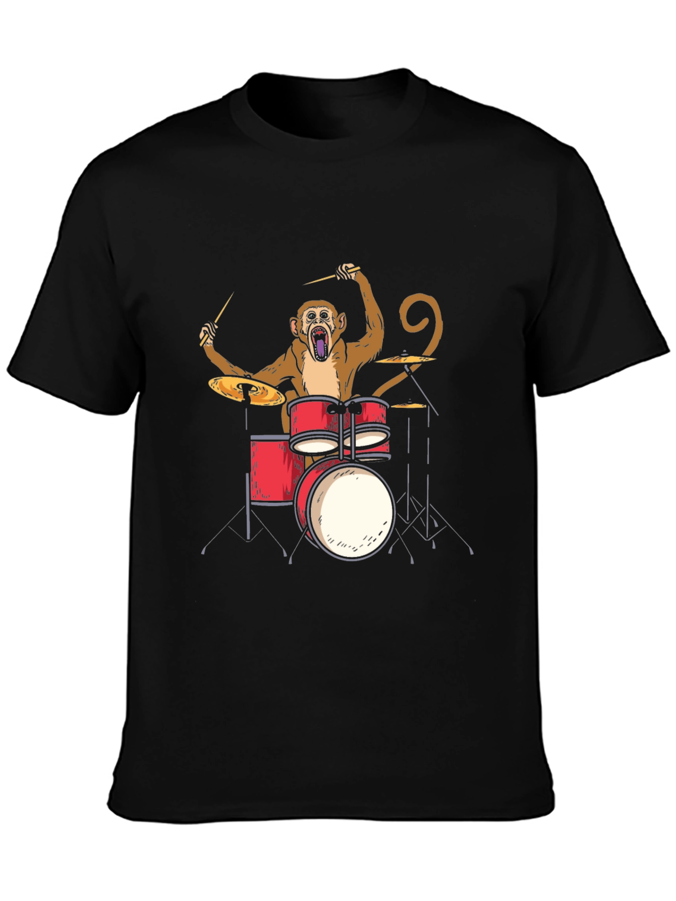 Monkey Drummer Graphic Tee - Black Cotton T-Shirt