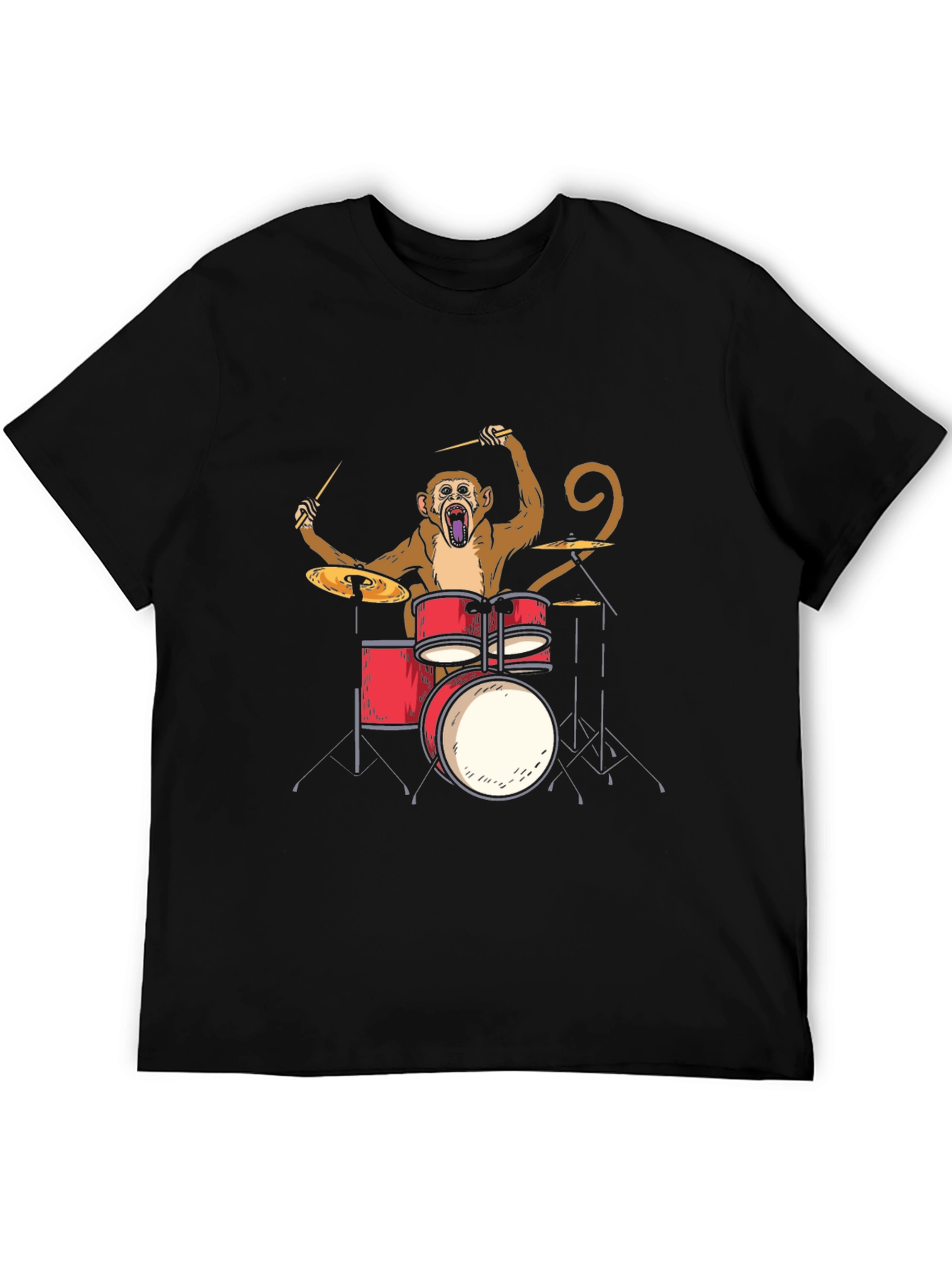 Monkey Drummer Graphic Tee - Black Cotton T-Shirt
