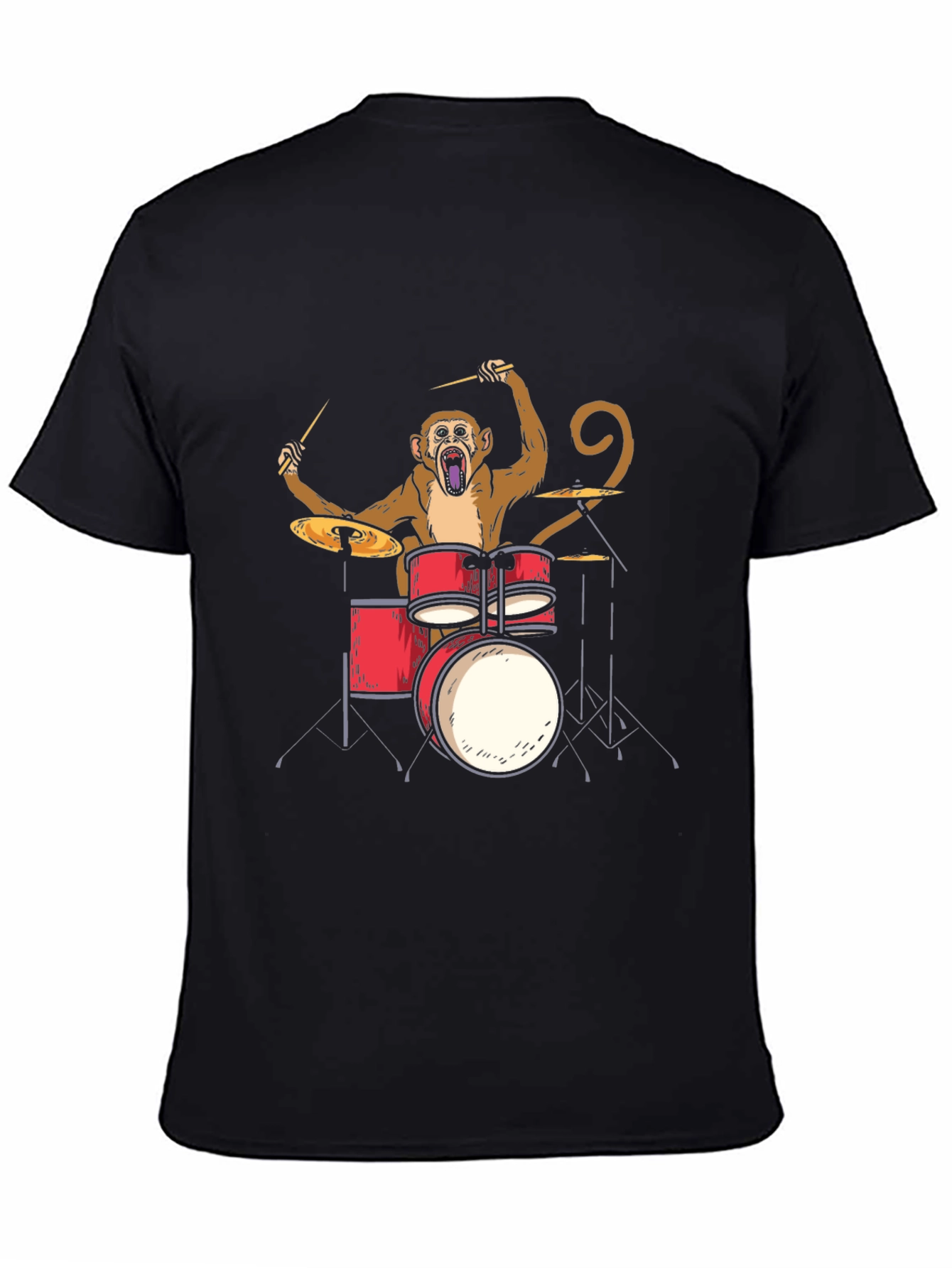 Monkey Drummer Graphic Tee - Black Cotton T-Shirt