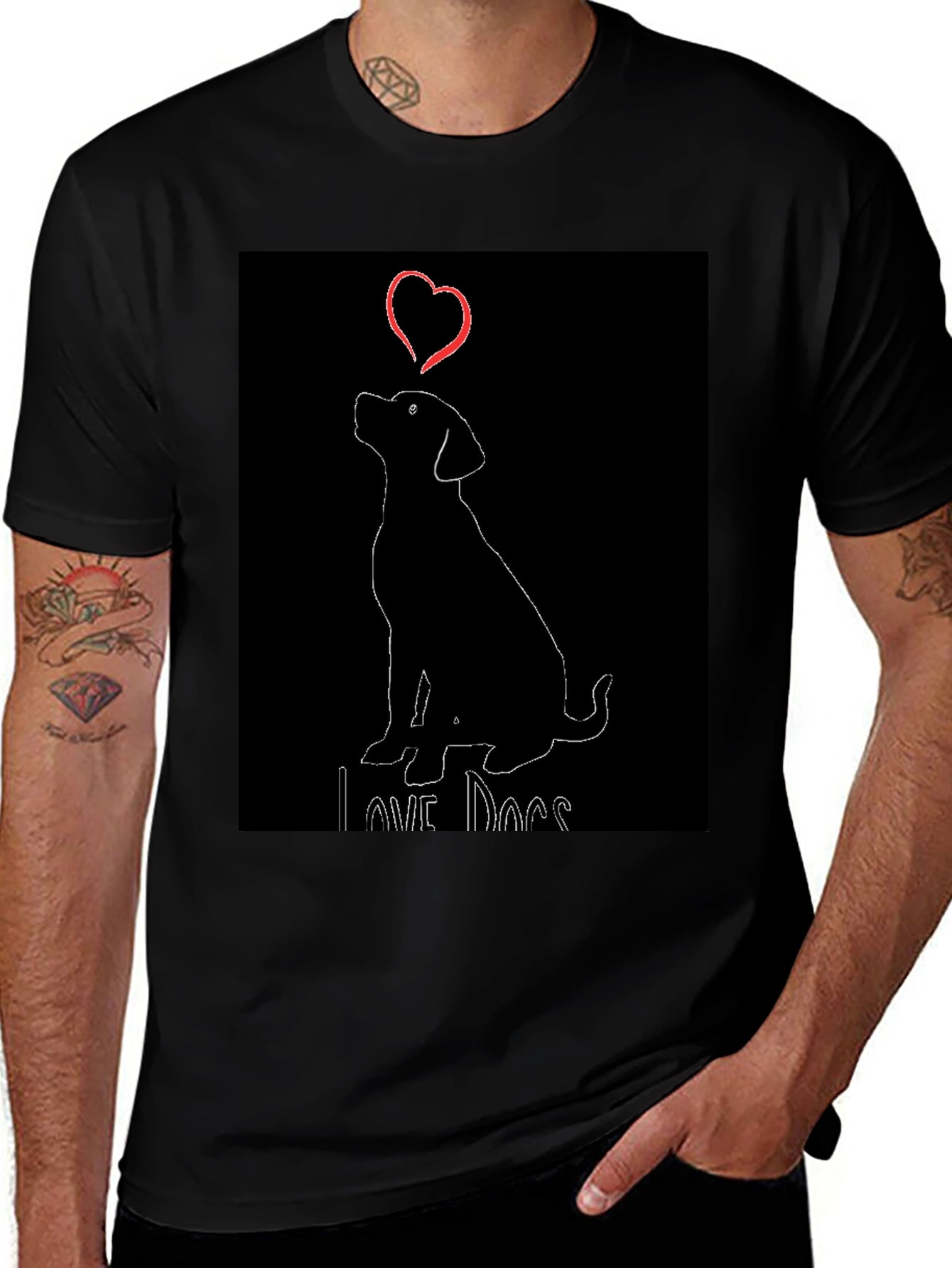 Love Dogs Black T-Shirt with Cute Dog Graphic