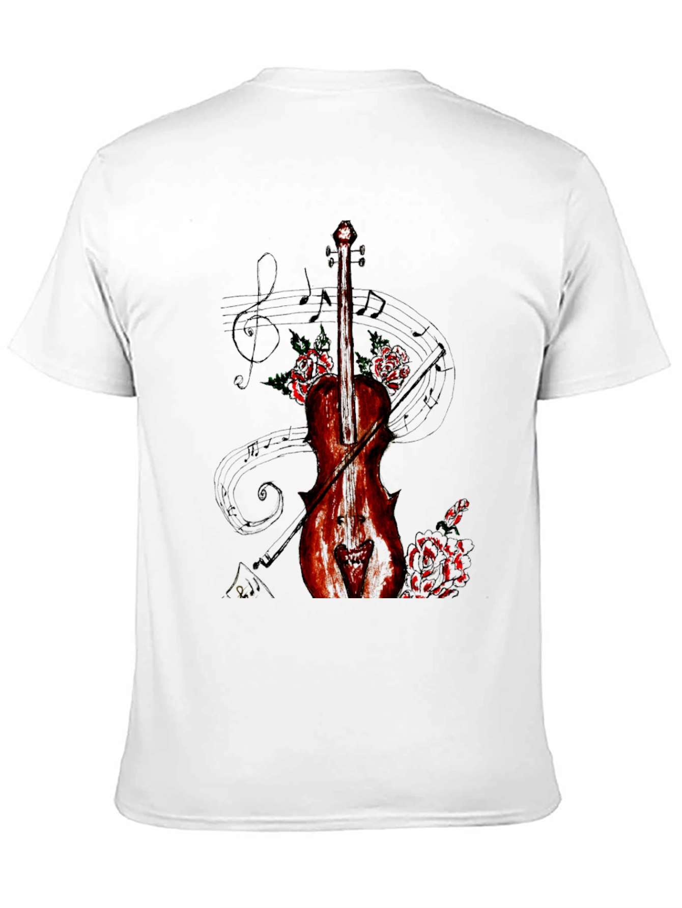 Violin & Roses Graphic Print Black T-Shirt