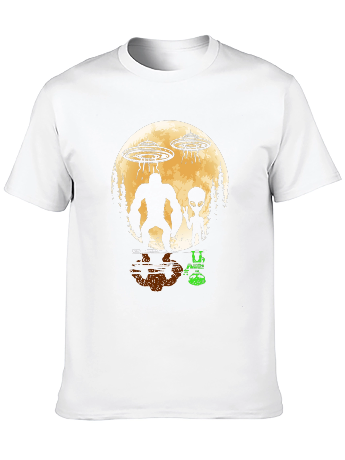 Bigfoot & Alien UFO Graphic Tee - Black