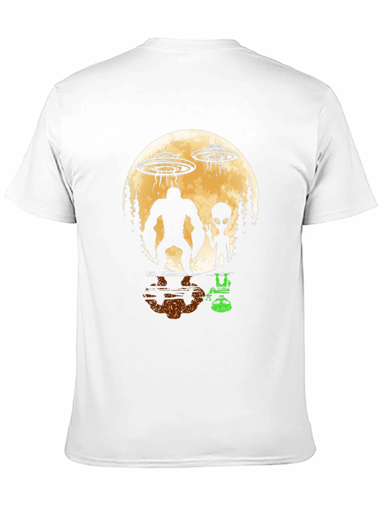 Bigfoot & Alien UFO Graphic Tee - Black