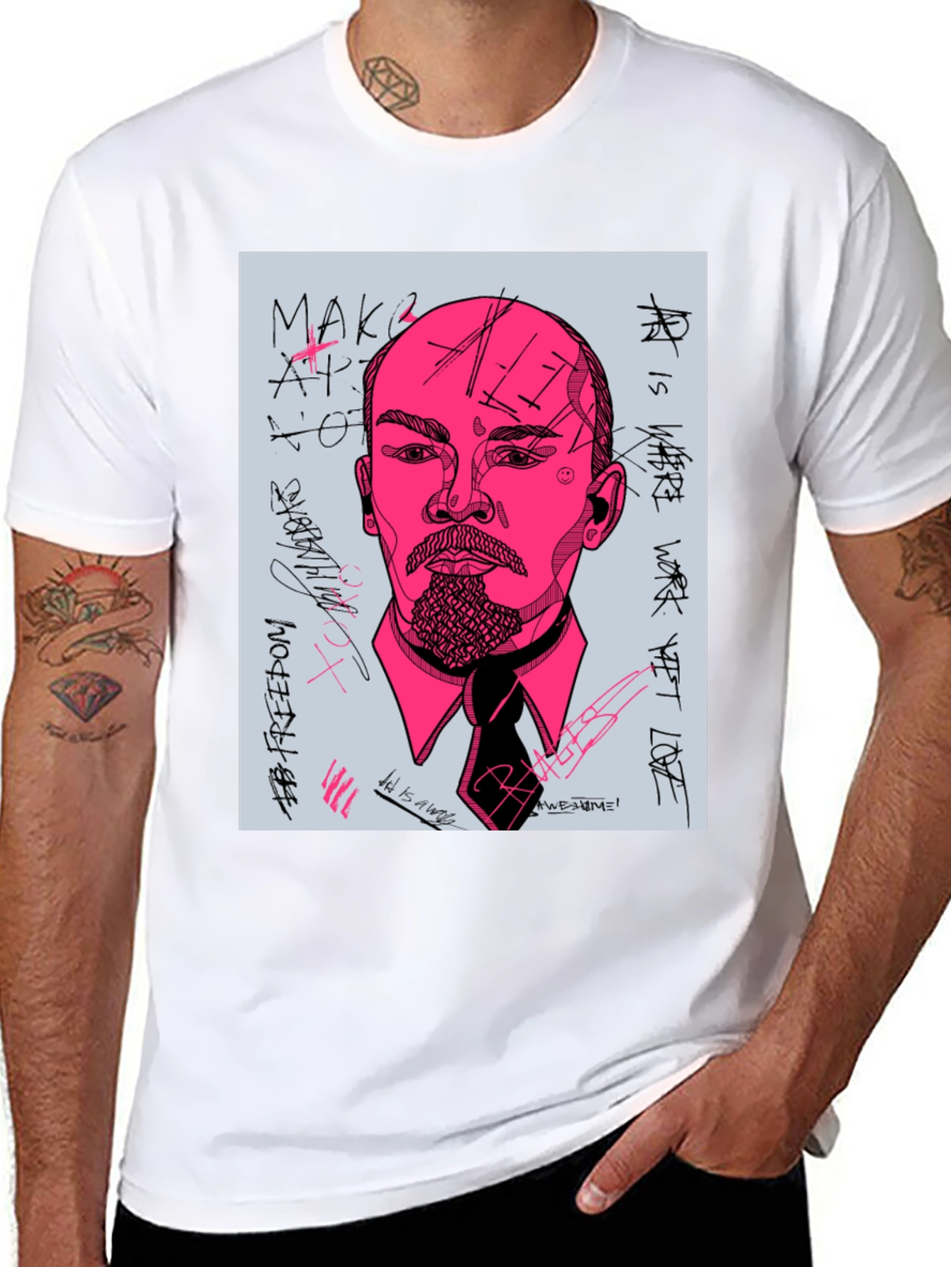 Abstract Lenin Graphic Tee - Mens Black T-Shirt