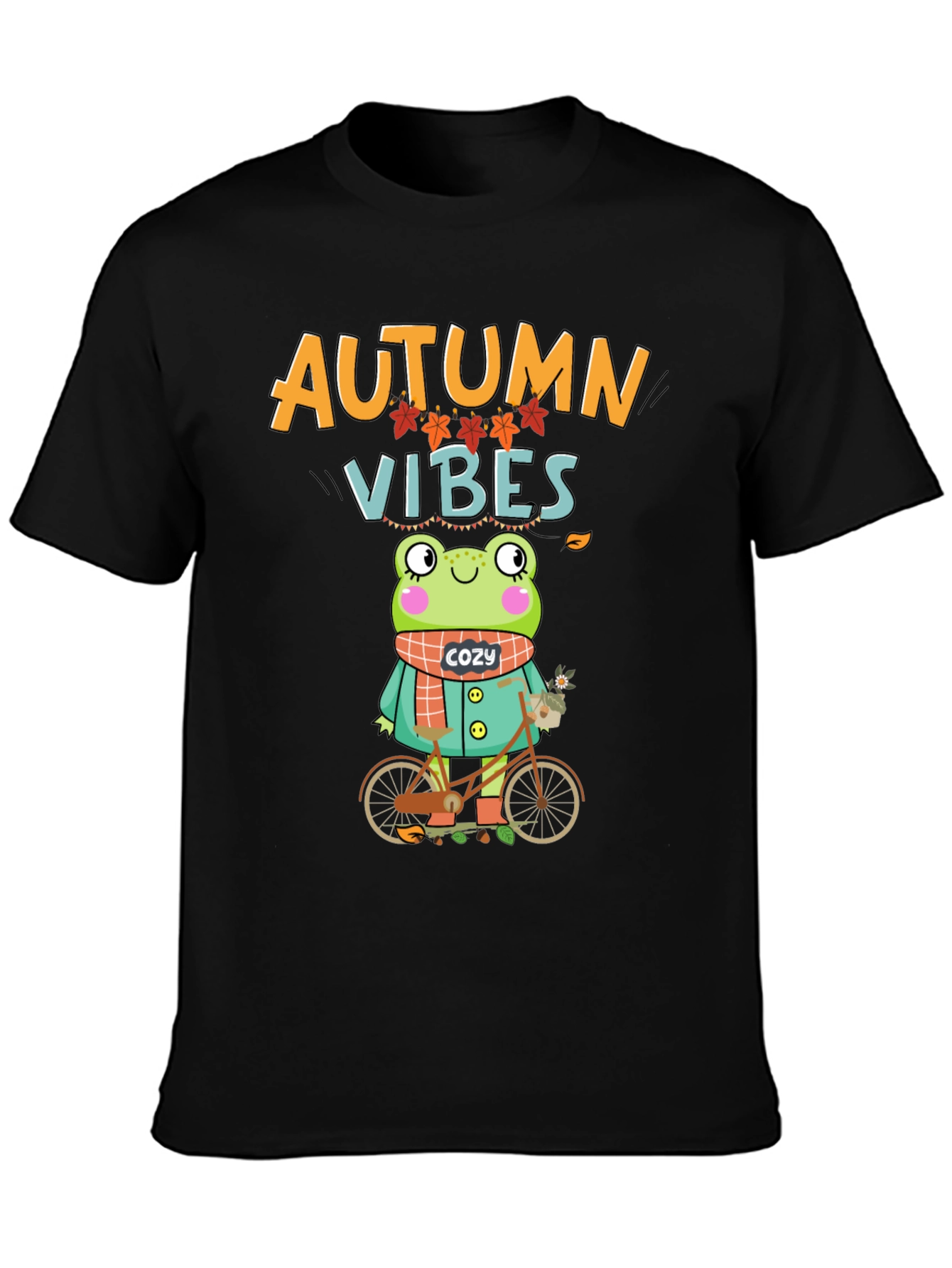 Autumn Vibes Frog On Bicycle T-Shirt
