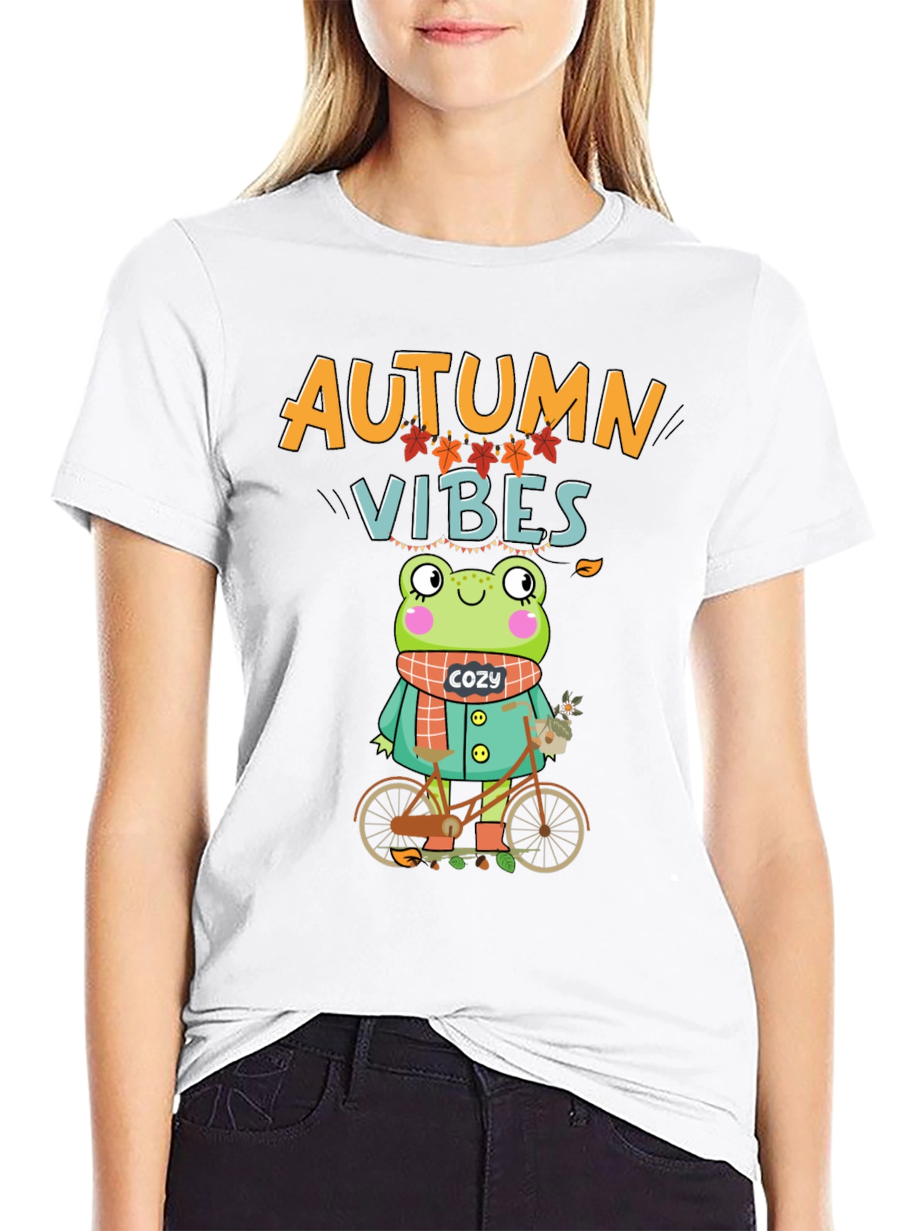 Autumn Vibes Frog On Bicycle T-Shirt