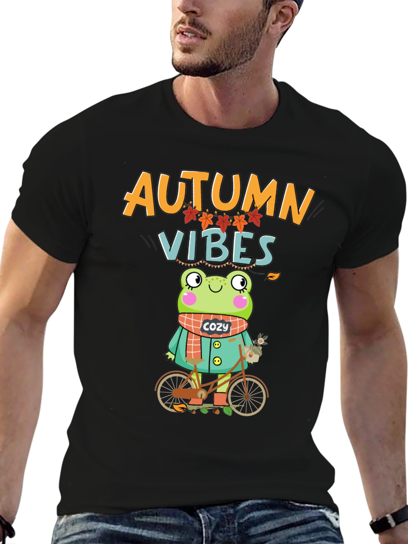 Autumn Vibes Frog On Bicycle T-Shirt