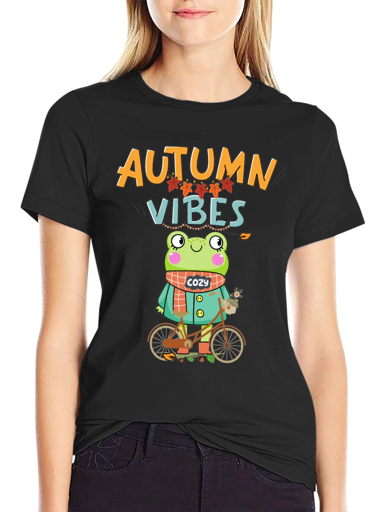 Autumn Vibes Frog On Bicycle T-Shirt