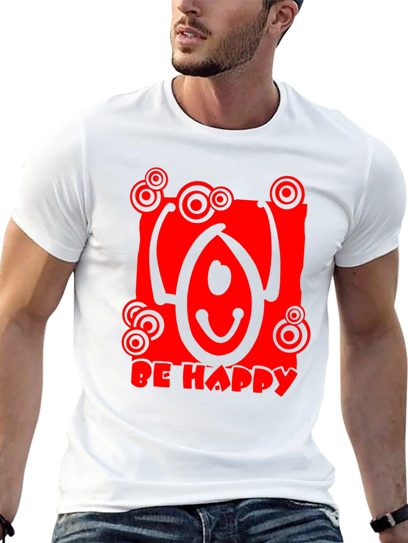 Be Happy Graphic Tee - Black Crew Neck