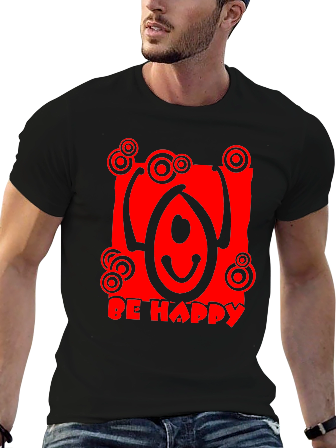 Be Happy Graphic Tee - Black Crew Neck