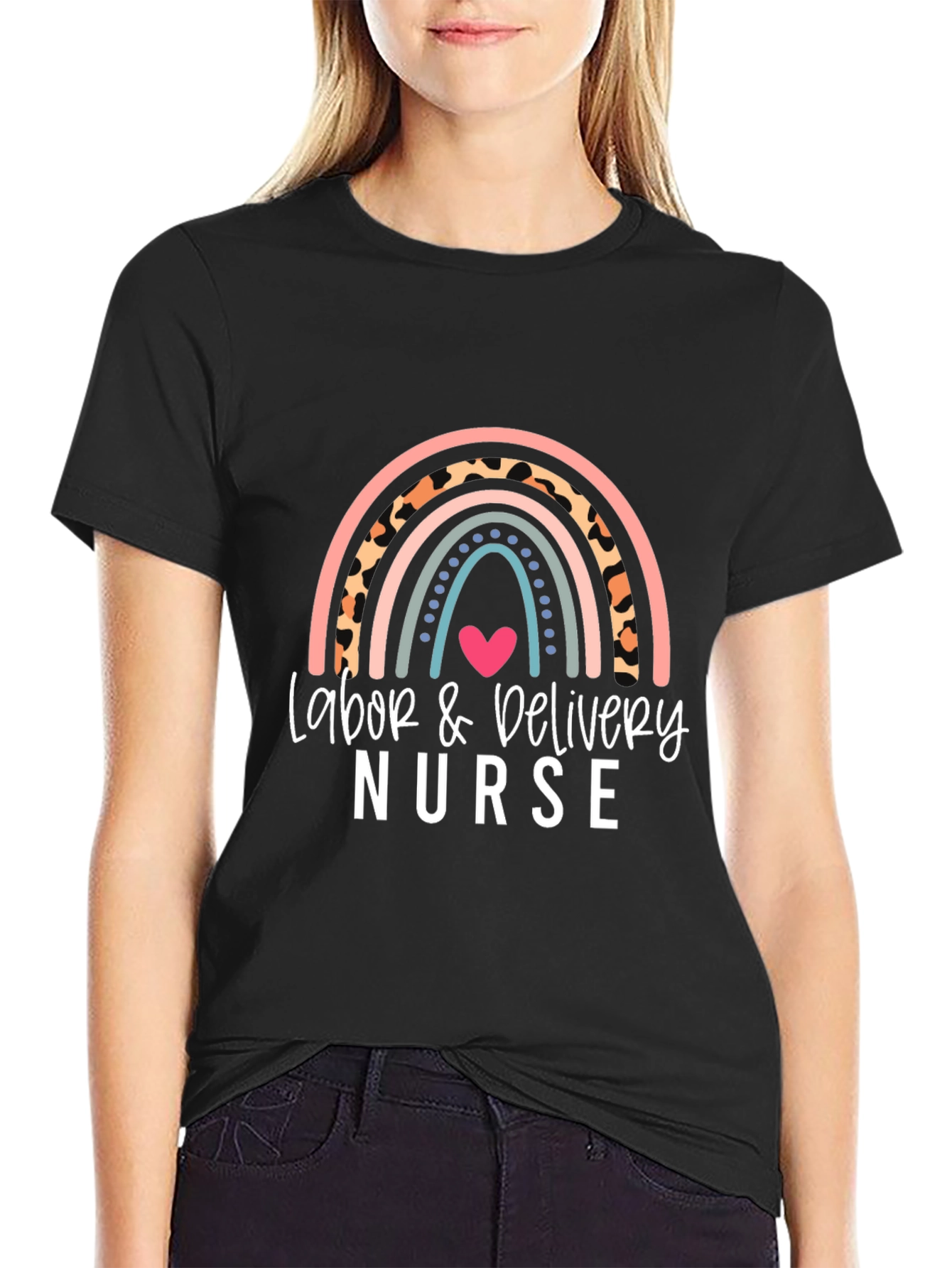 Labor & Delivery Nurse T-Shirt Rainbow Heart