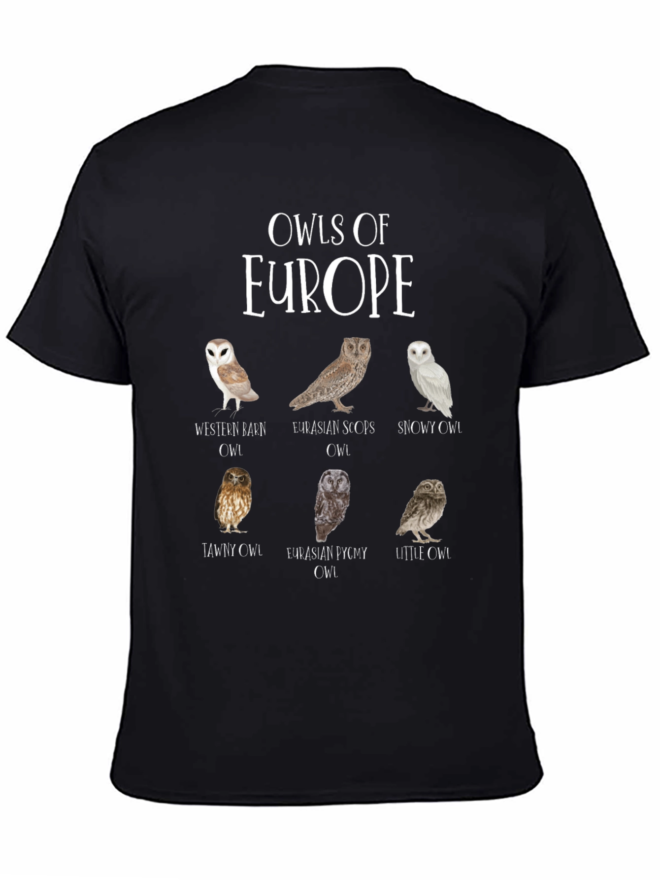 Owls of Europe T-Shirt - Nature Enthusiast Apparel