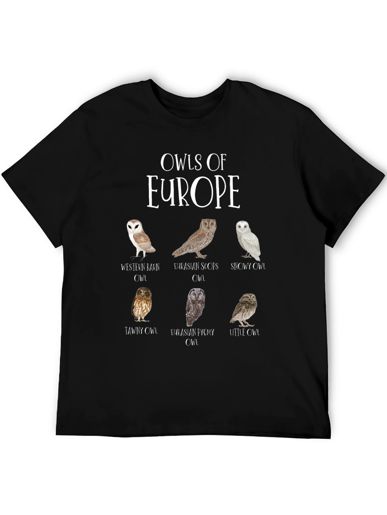 Owls of Europe T-Shirt - Nature Enthusiast Apparel